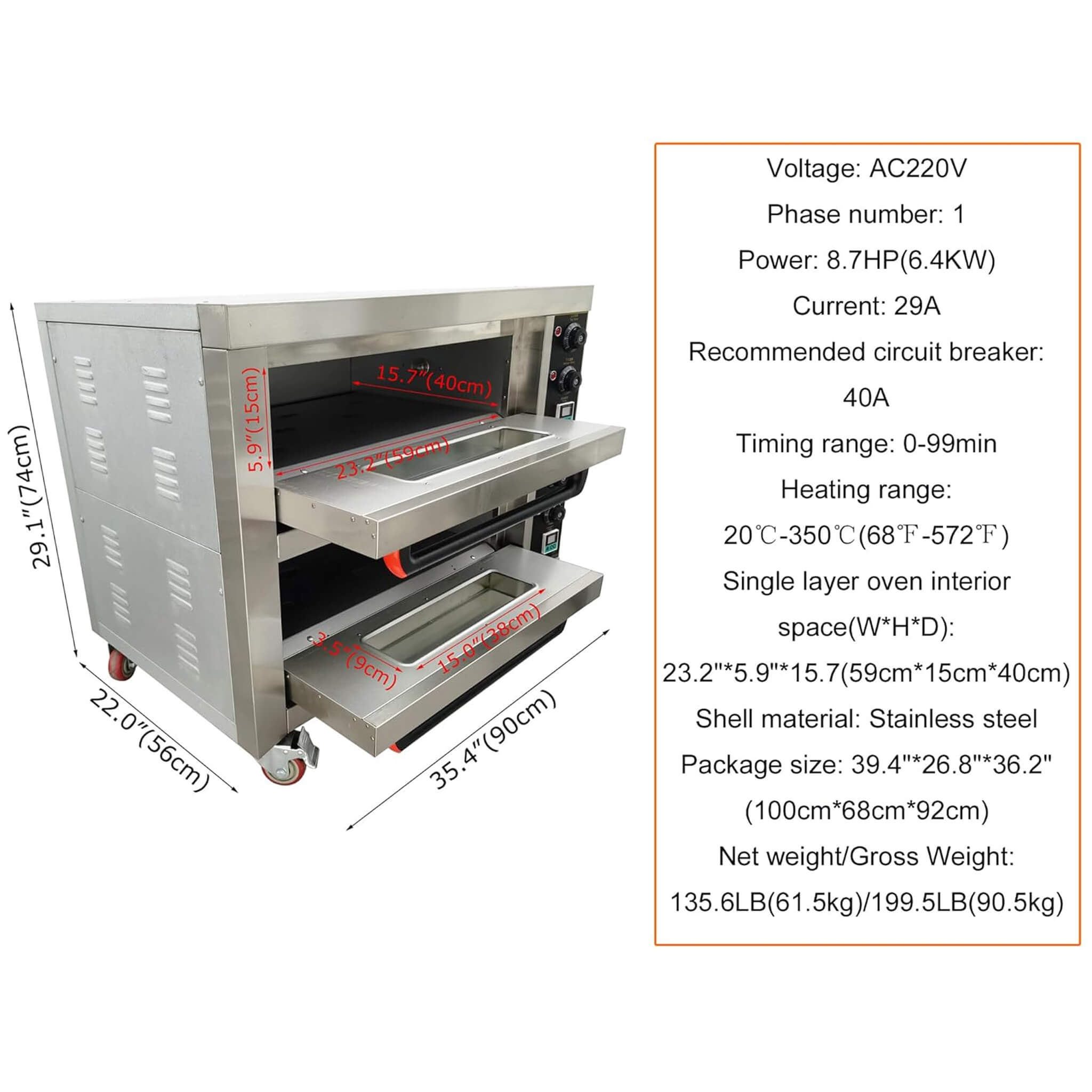 6400W Commercial Double Deck Electric Pizza & Baking Oven