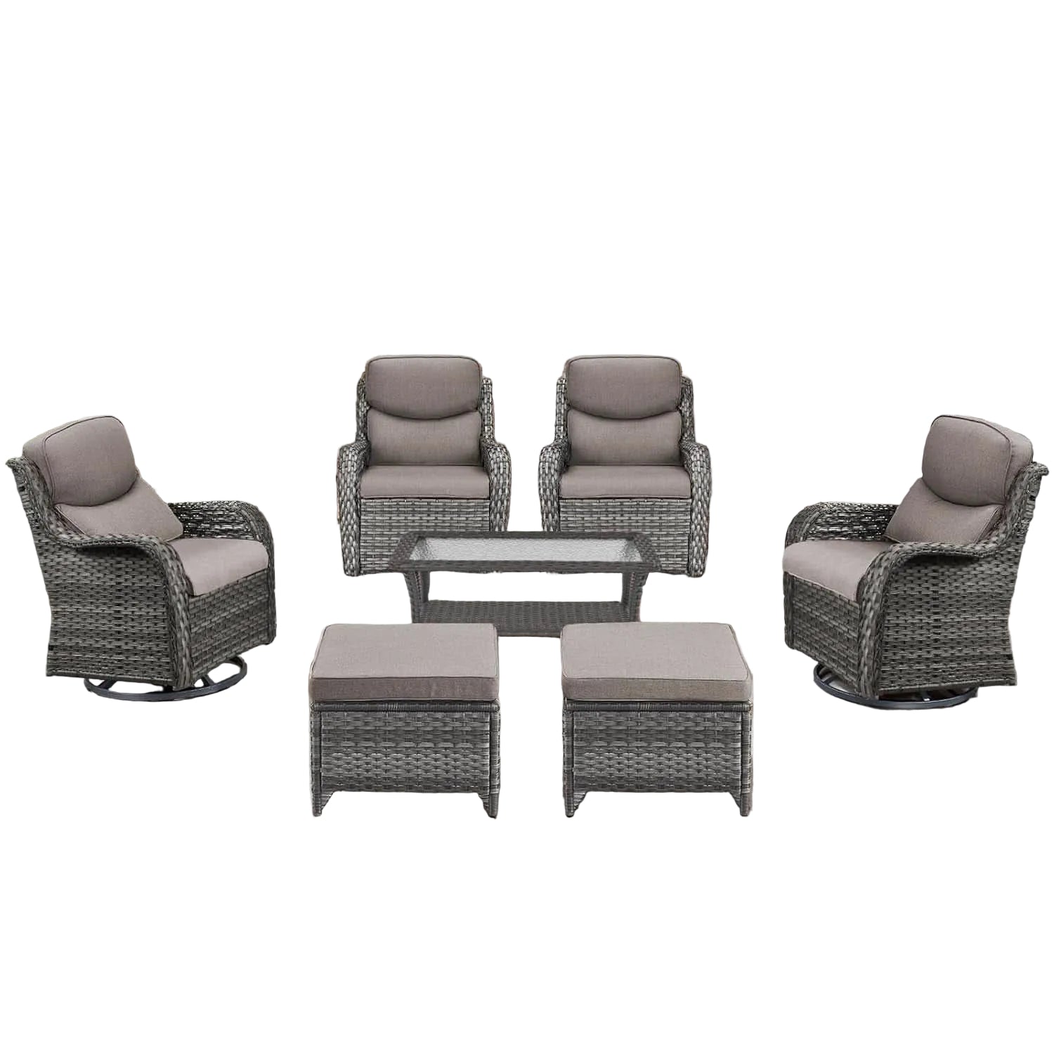 7-Piece Outdoor Patio Conversation Set with Swivel Rocker Chairs & Ottomans