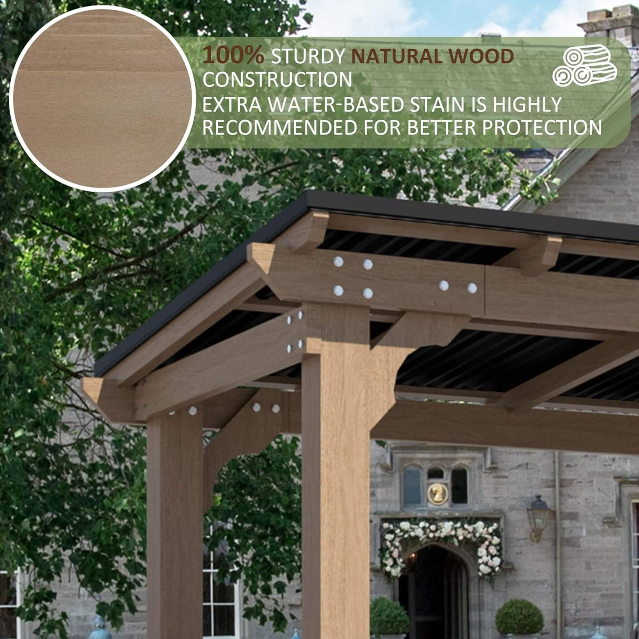 Alora Wooden Grill Gazebo with Sloped Metal Roof – Outdoor BBQ Shelter with Drainage System