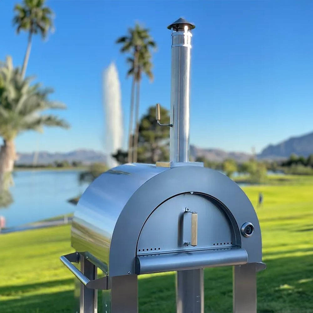 KoKoMo Grills 32-Inch Stainless Steel Wood-Fired Outdoor Pizza Oven with Cart