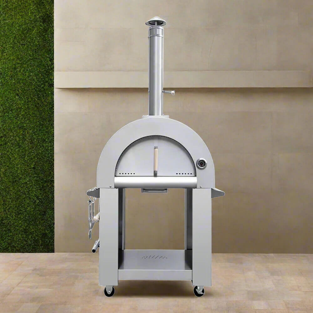 KoKoMo Grills 32-Inch Stainless Steel Wood-Fired Outdoor Pizza Oven with Cart