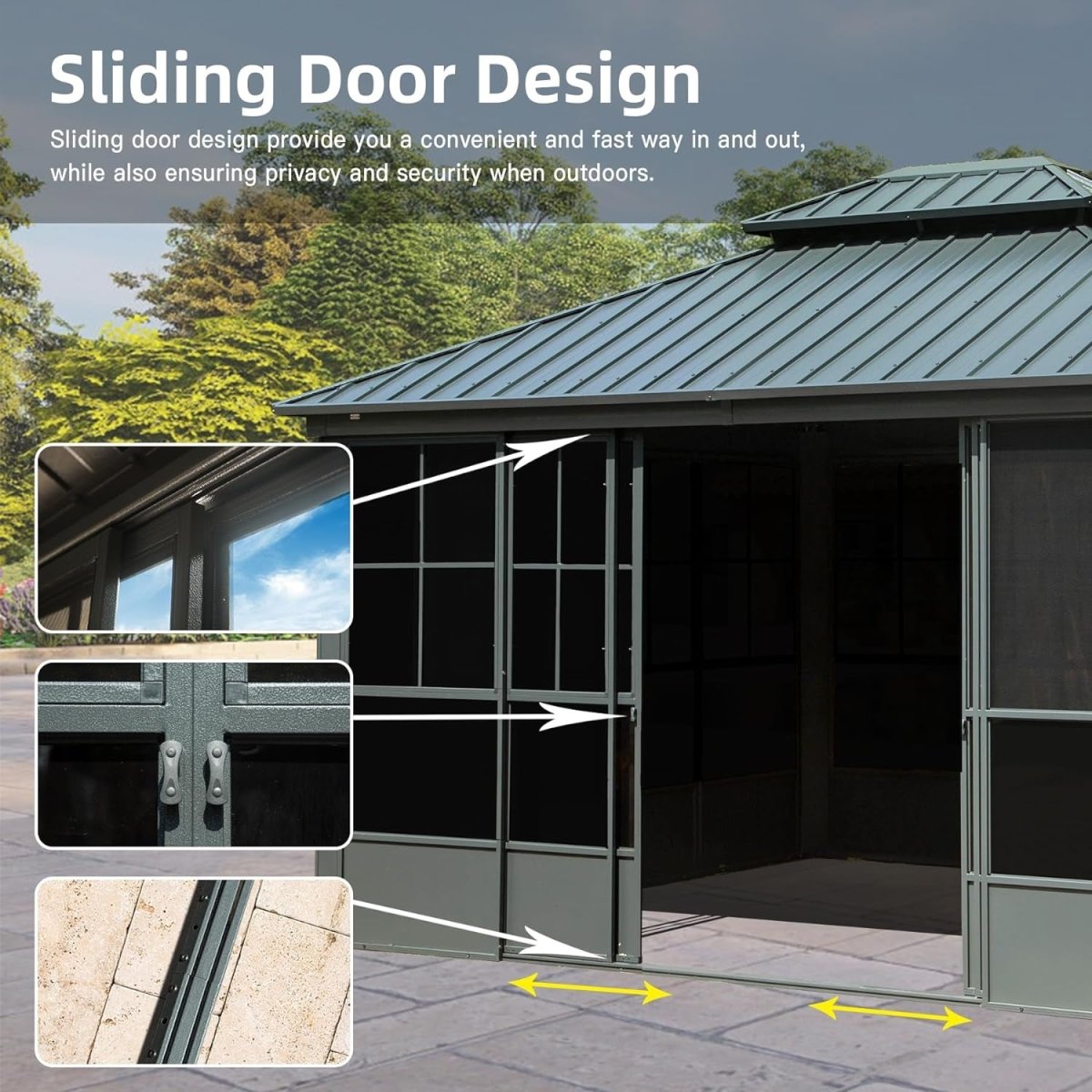 12x14 ft Enclosed Hardtop Gazebo with Sliding Doors & Double Roof – All-Season Outdoor Pavilion