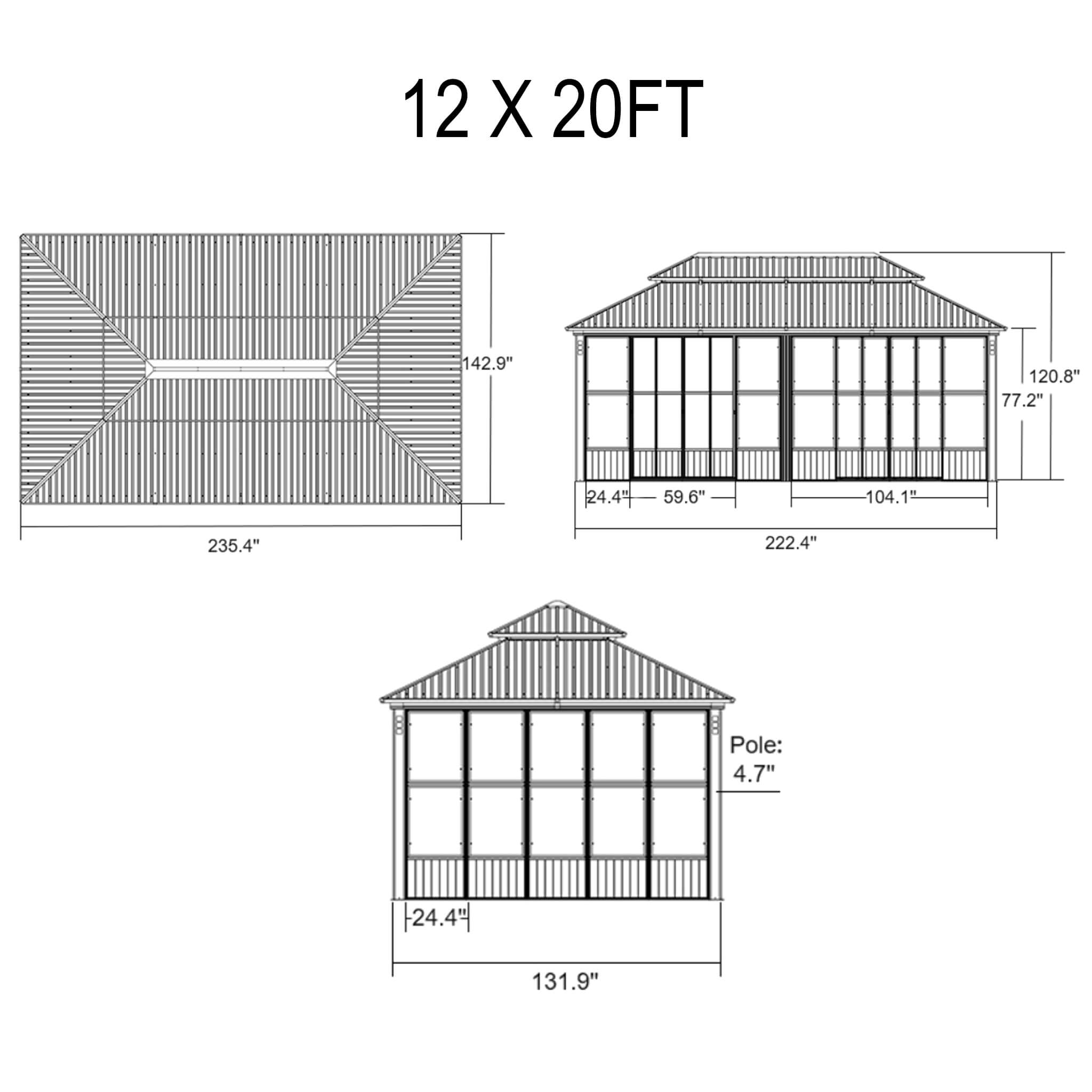 Alora Oasis Hardtop Aluminum Outdoor Sunroom with Sliding Doors & LED Lights