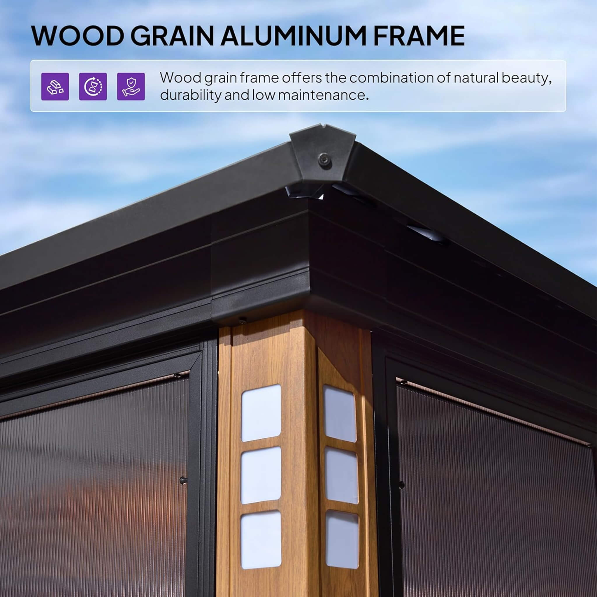 Alora Oasis Hardtop Aluminum Outdoor Sunroom with Sliding Doors & LED Lights