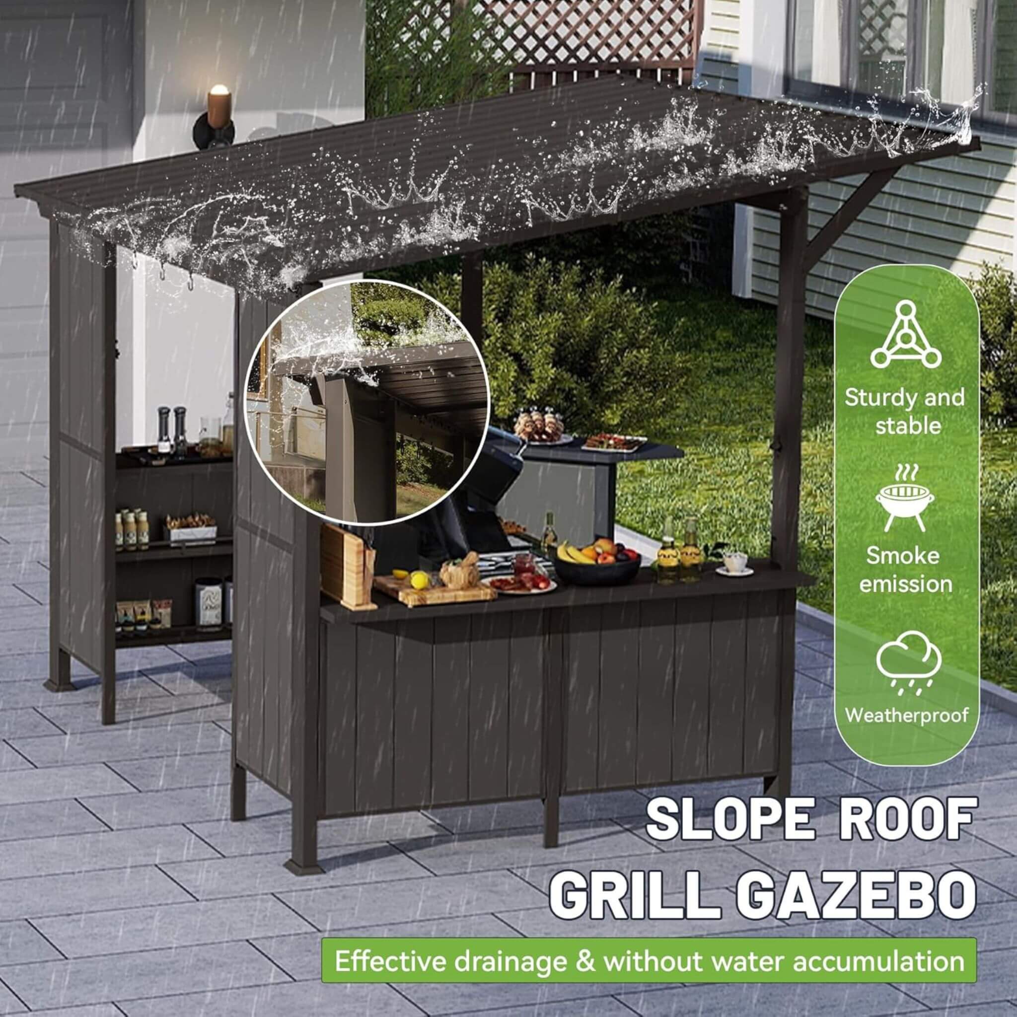 Alora 9x10 ft Hardtop Grill Gazebo with Slanted Roof – Outdoor BBQ Shelter