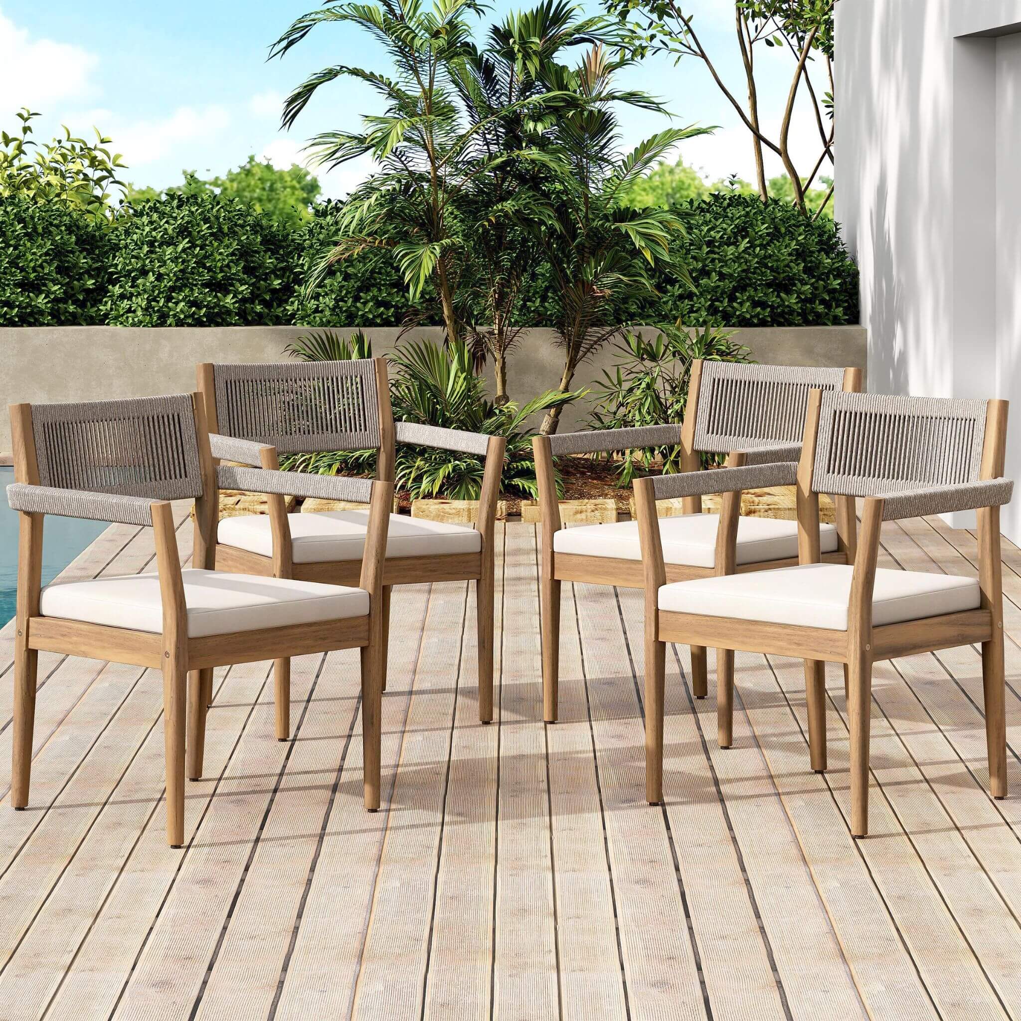 Alora 5-Piece Acacia Wood Outdoor Dining Set with Braided Chairs & Cushions