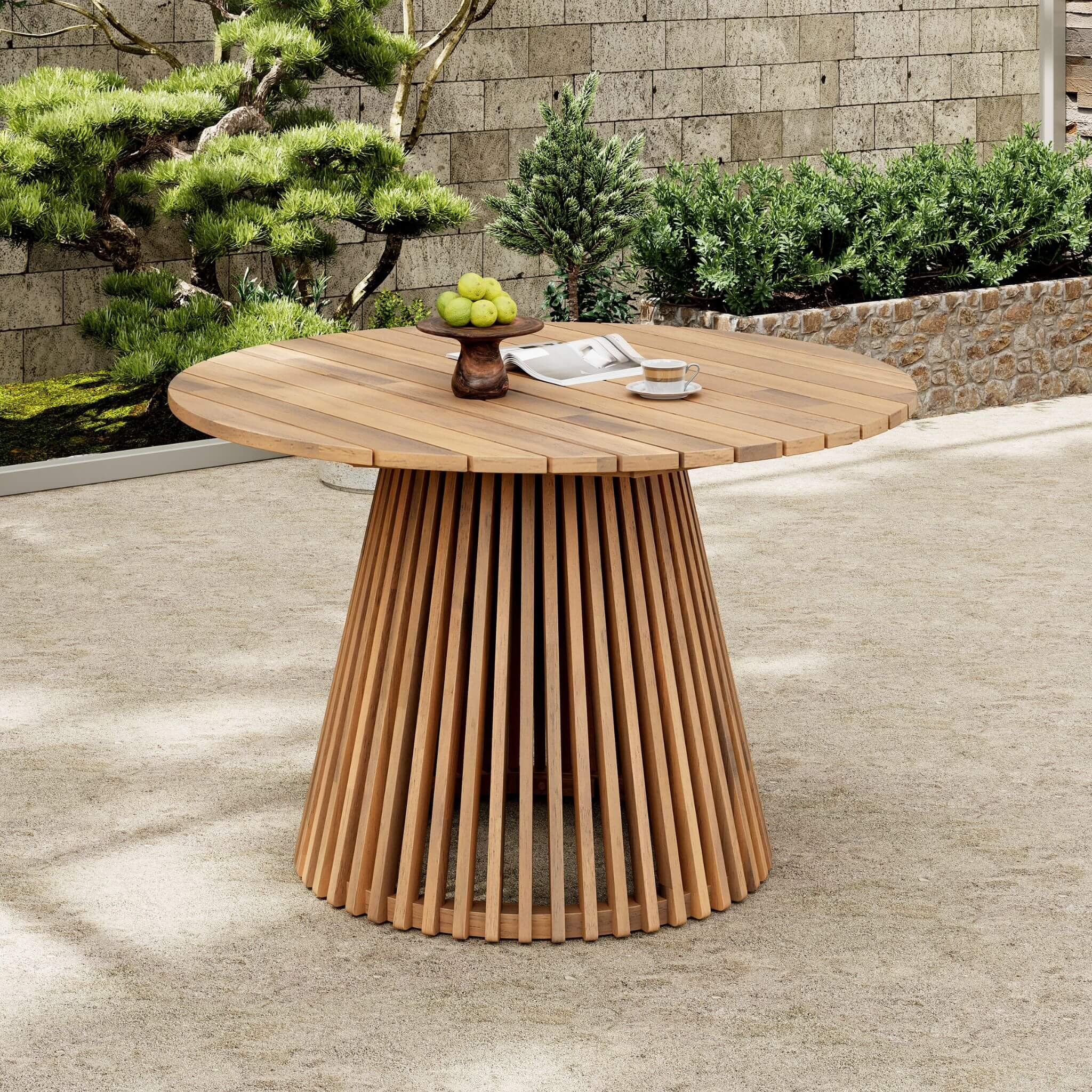 Alora 5-Piece Acacia Wood Outdoor Dining Set with Braided Chairs & Cushions