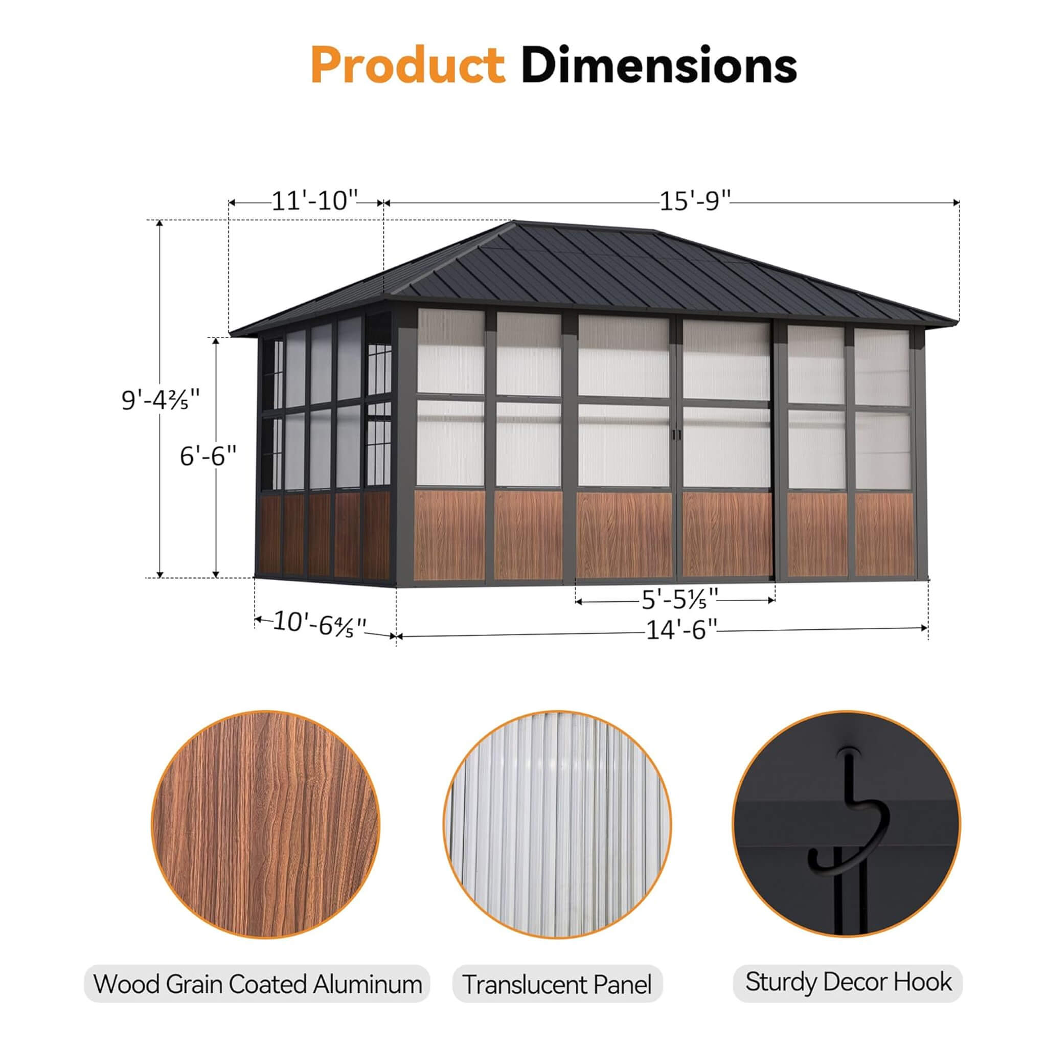 Alora Aluminum Outdoor Sunroom Solarium with Sliding Doors, TV Mount & Power Outlet