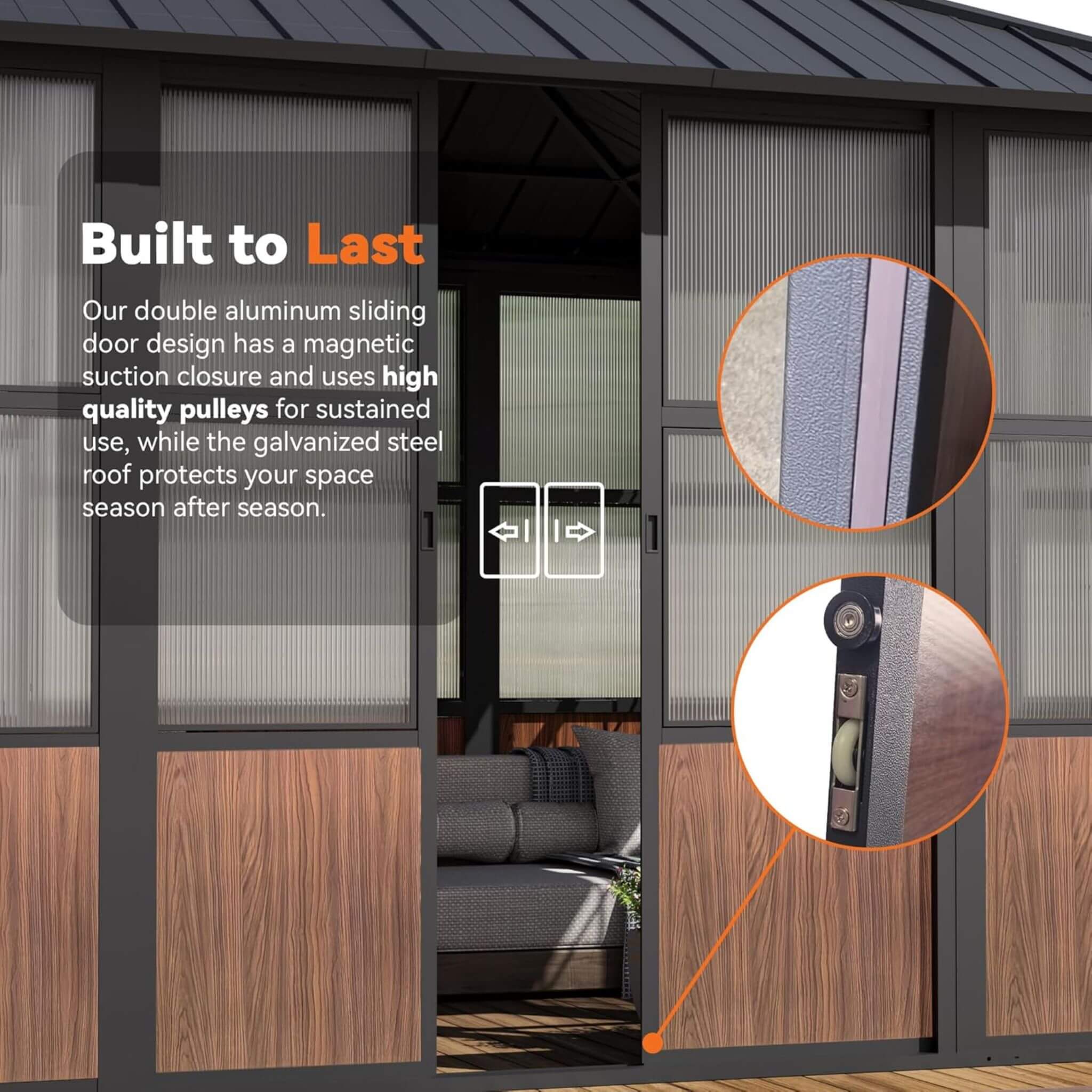 Alora Aluminum Outdoor Sunroom Solarium with Sliding Doors, TV Mount & Power Outlet