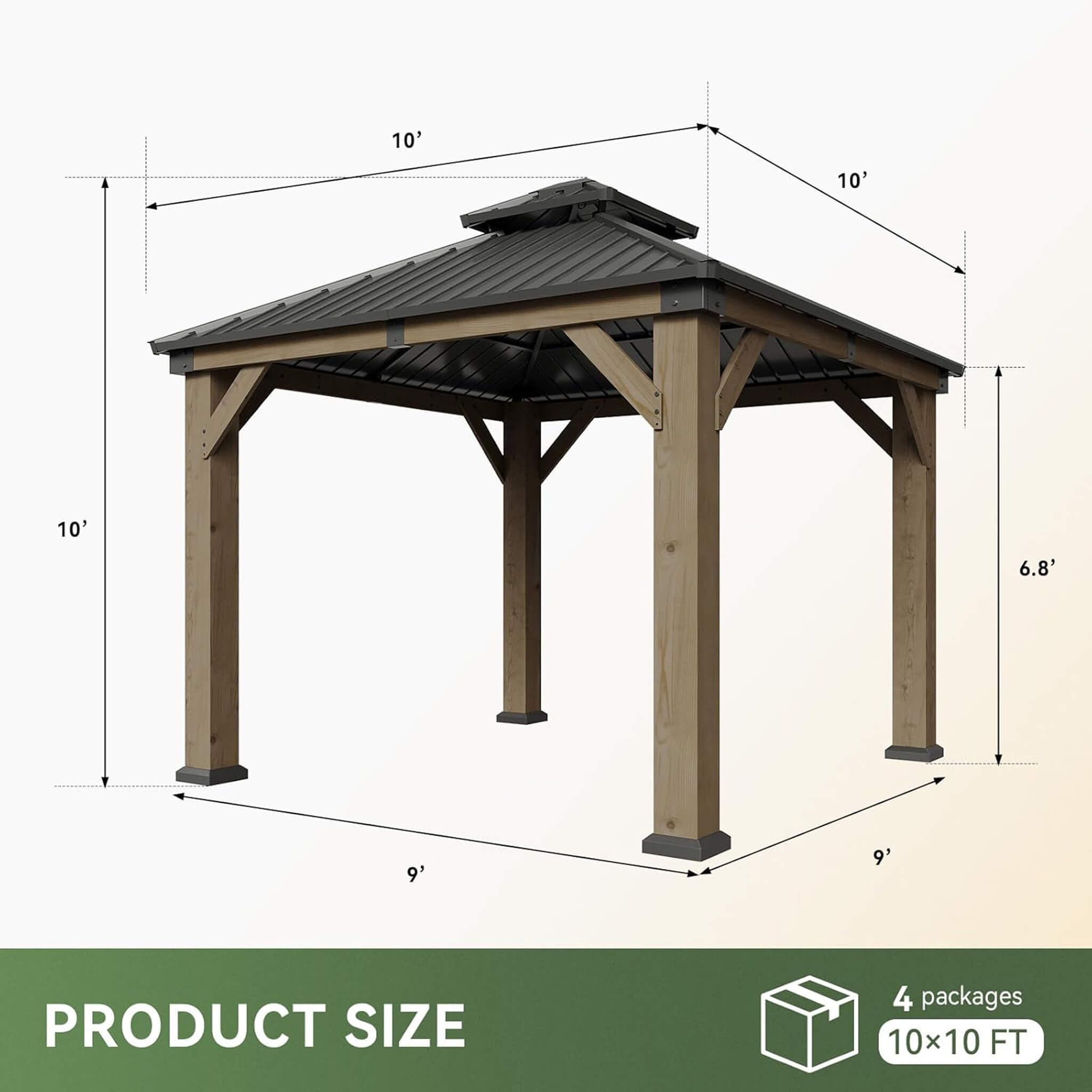Alora Cedar Wood Hardtop Gazebo with Double Roof & Ceiling Hooks – Outdoor Pavilion