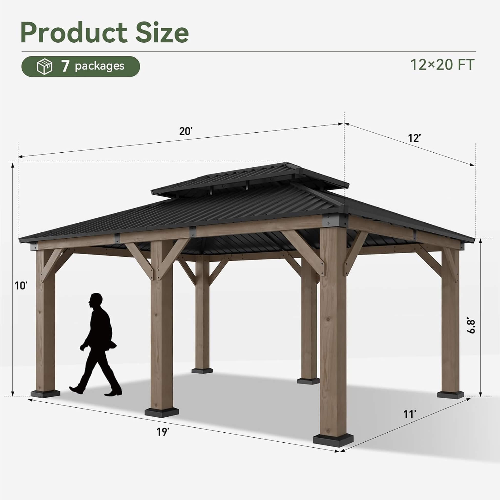 Alora Cedar Wood Hardtop Gazebo with Double Roof & Ceiling Hooks – Outdoor Pavilion