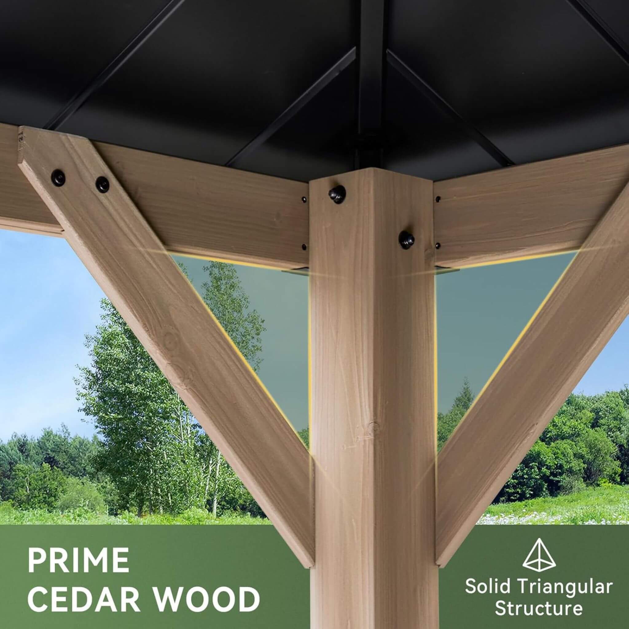Alora Cedar Wood Hardtop Gazebo with Double Roof & Ceiling Hooks – Outdoor Pavilion