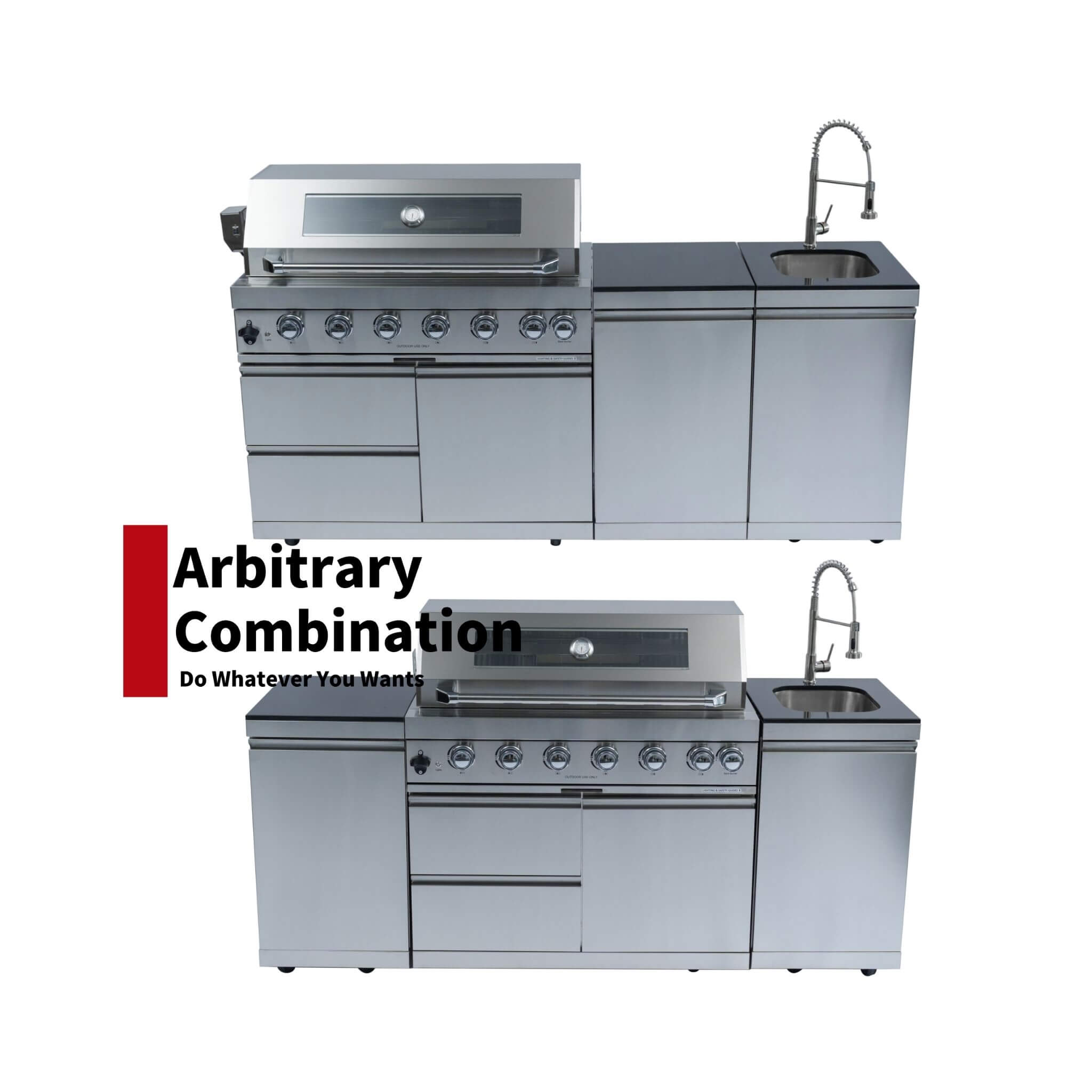 Castelle Flame 43 inch 6-Burner Propane Outdoor Kitchen Island Grill – 85,000 BTU with Granite Countertops