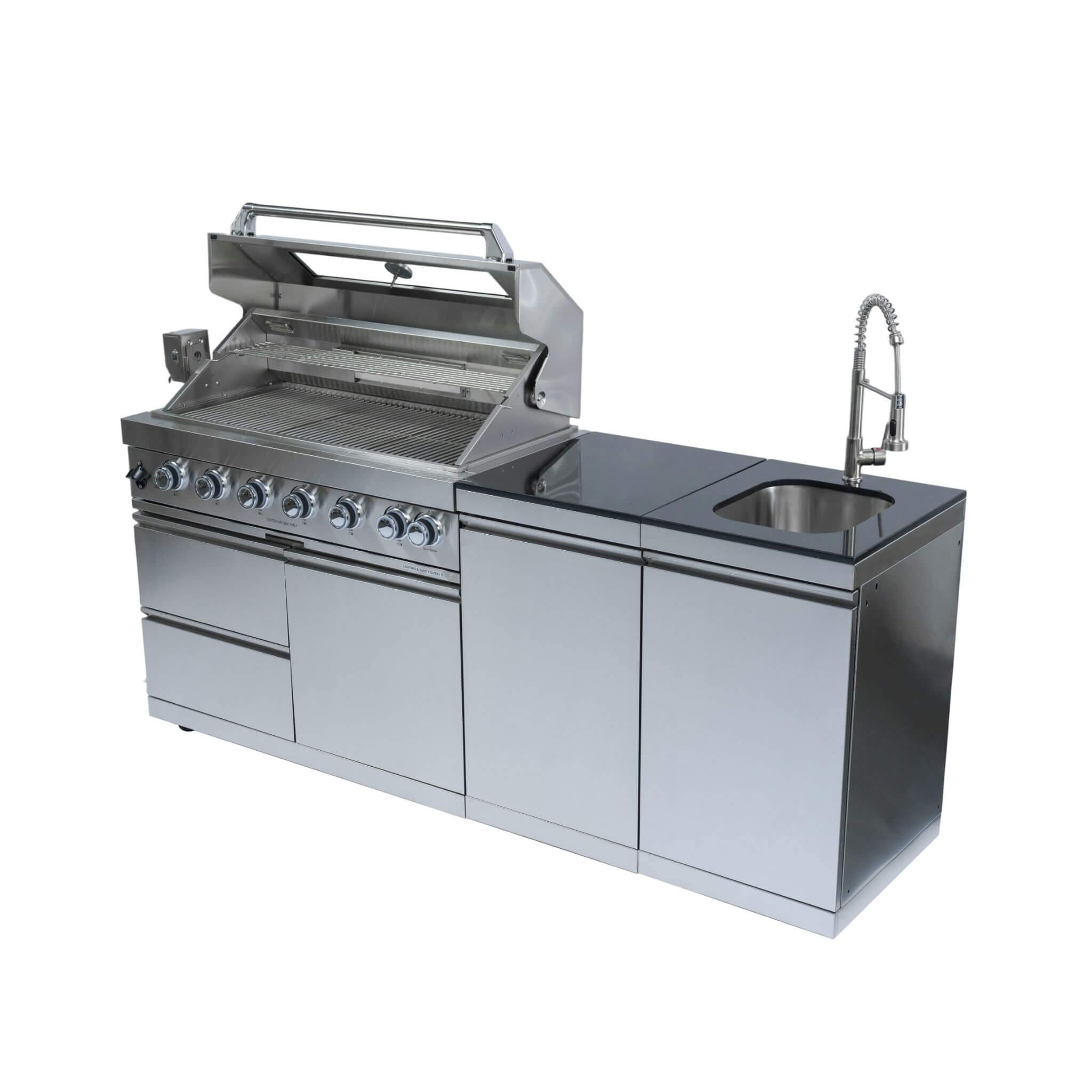 Castelle Flame 43 inch 6-Burner Propane Outdoor Kitchen Island Grill – 85,000 BTU with Granite Countertops