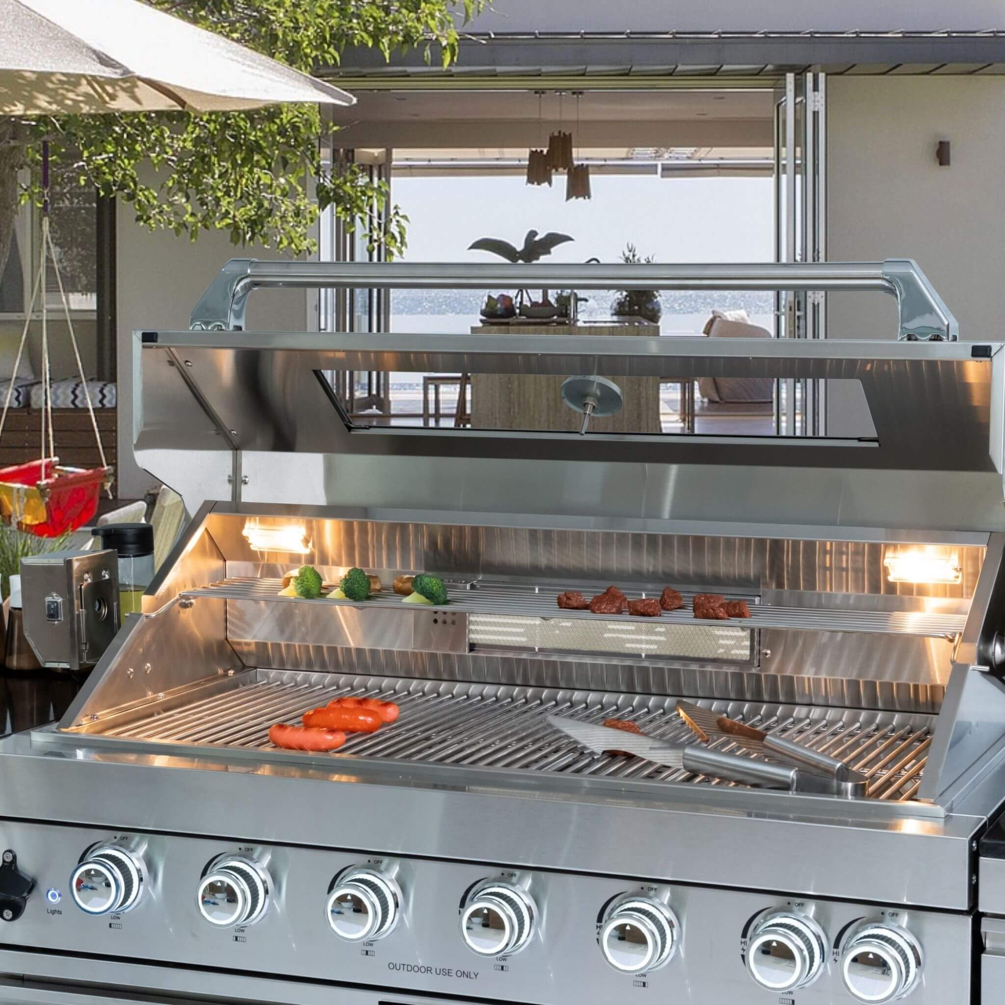 Castelle Flame 43 inch 6-Burner Propane Outdoor Kitchen Island Grill – 85,000 BTU with Granite Countertops