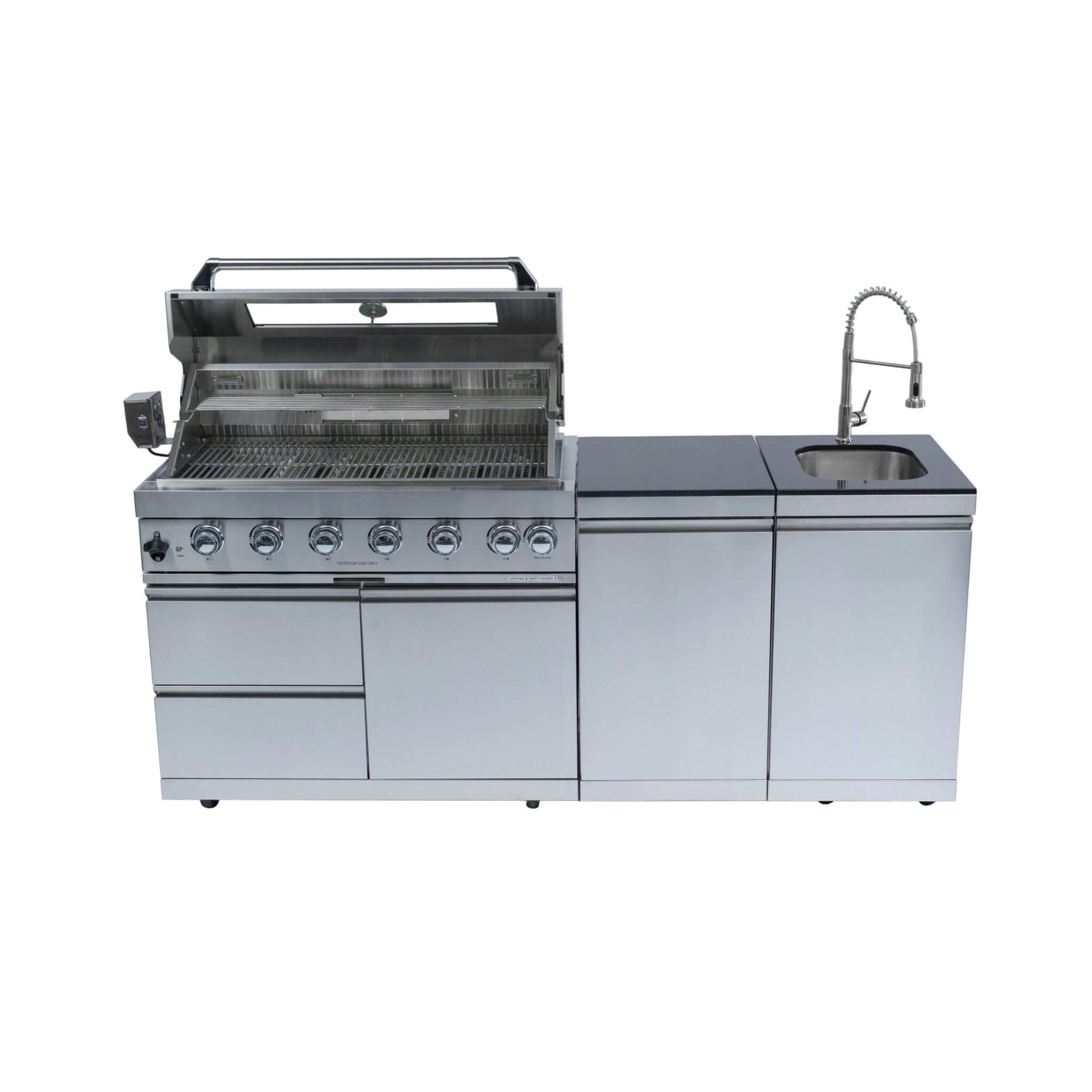Castelle Flame 43 inch 6-Burner Propane Outdoor Kitchen Island Grill – 85,000 BTU with Granite Countertops