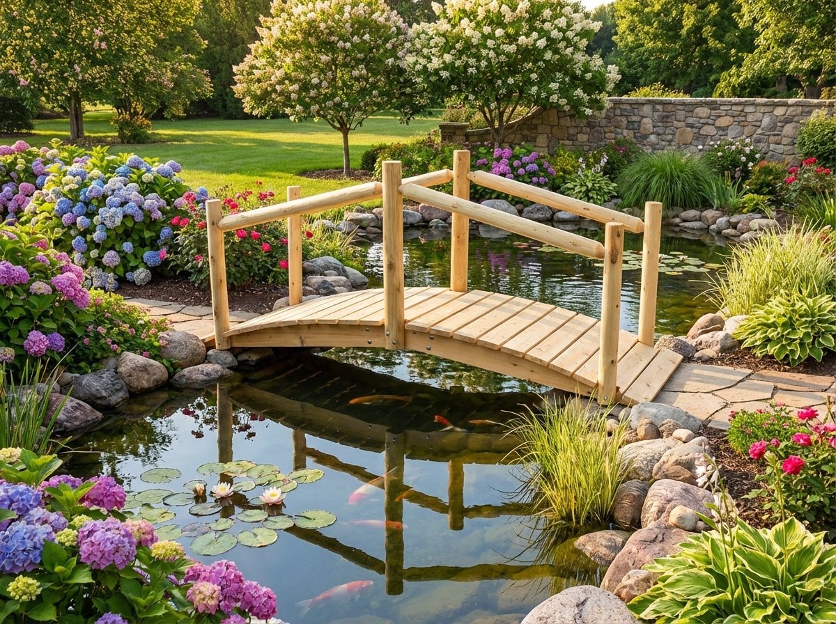 Rustic Wooden Garden Bridge