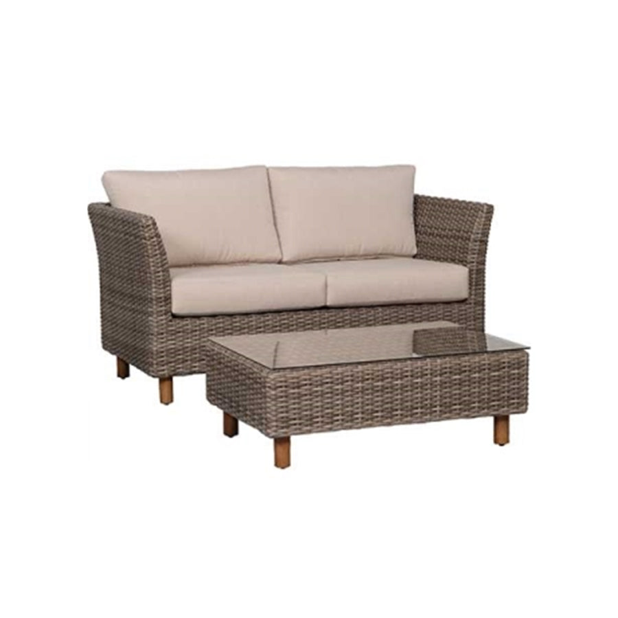 Orlando 2-Piece Wicker Patio Loveseat Set with Coffee Table, Sunbrella Cushions & Glass Top