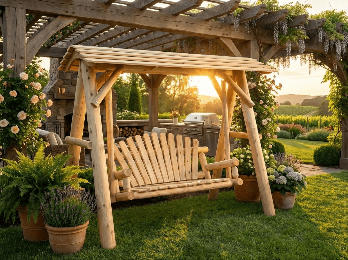 Wooden Porch Swing with Canopy