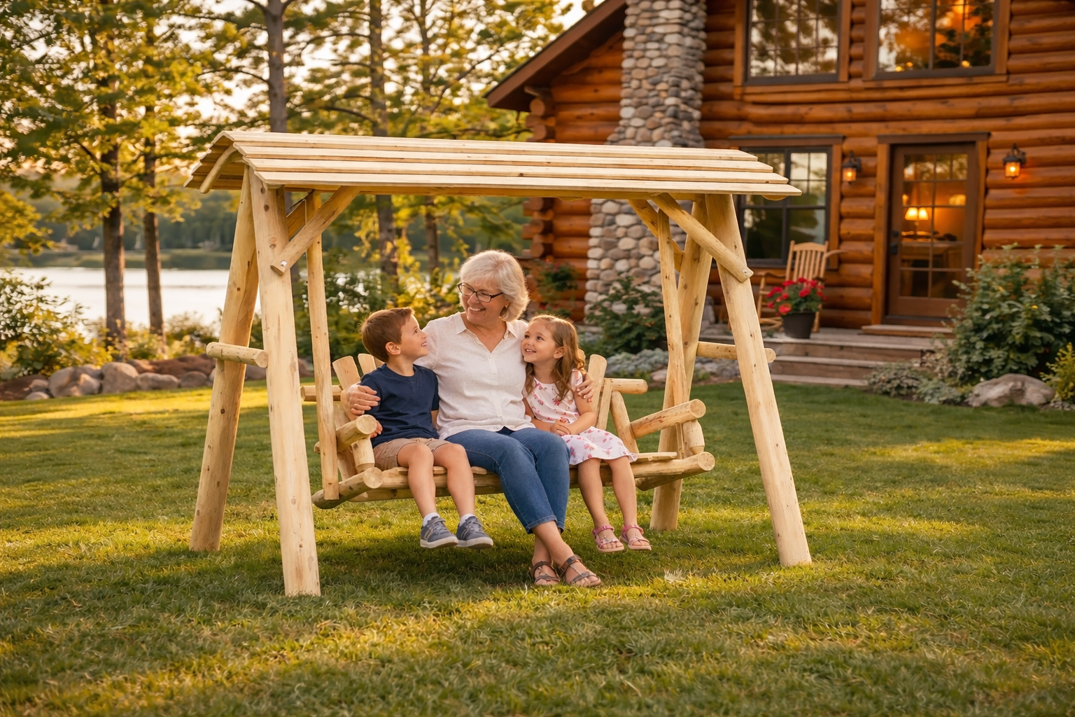 Wooden Porch Swing with Canopy