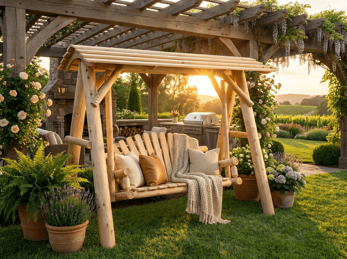 Wooden Porch Swing with Canopy