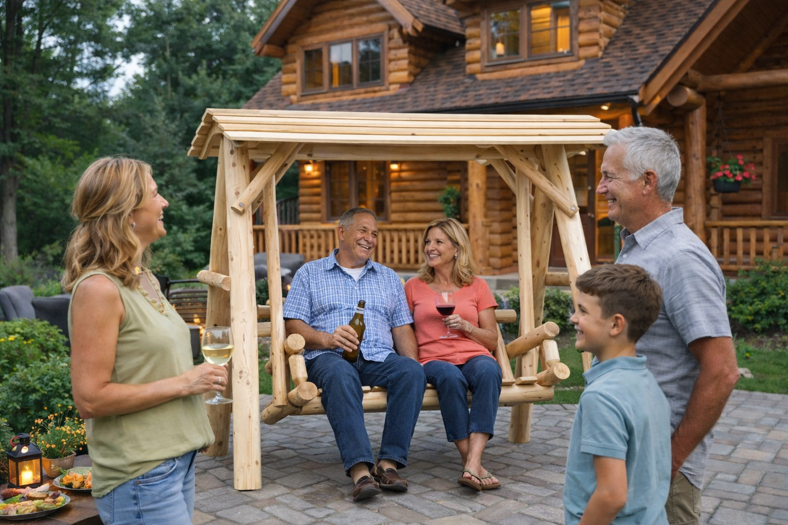 Wooden Porch Swing with Canopy