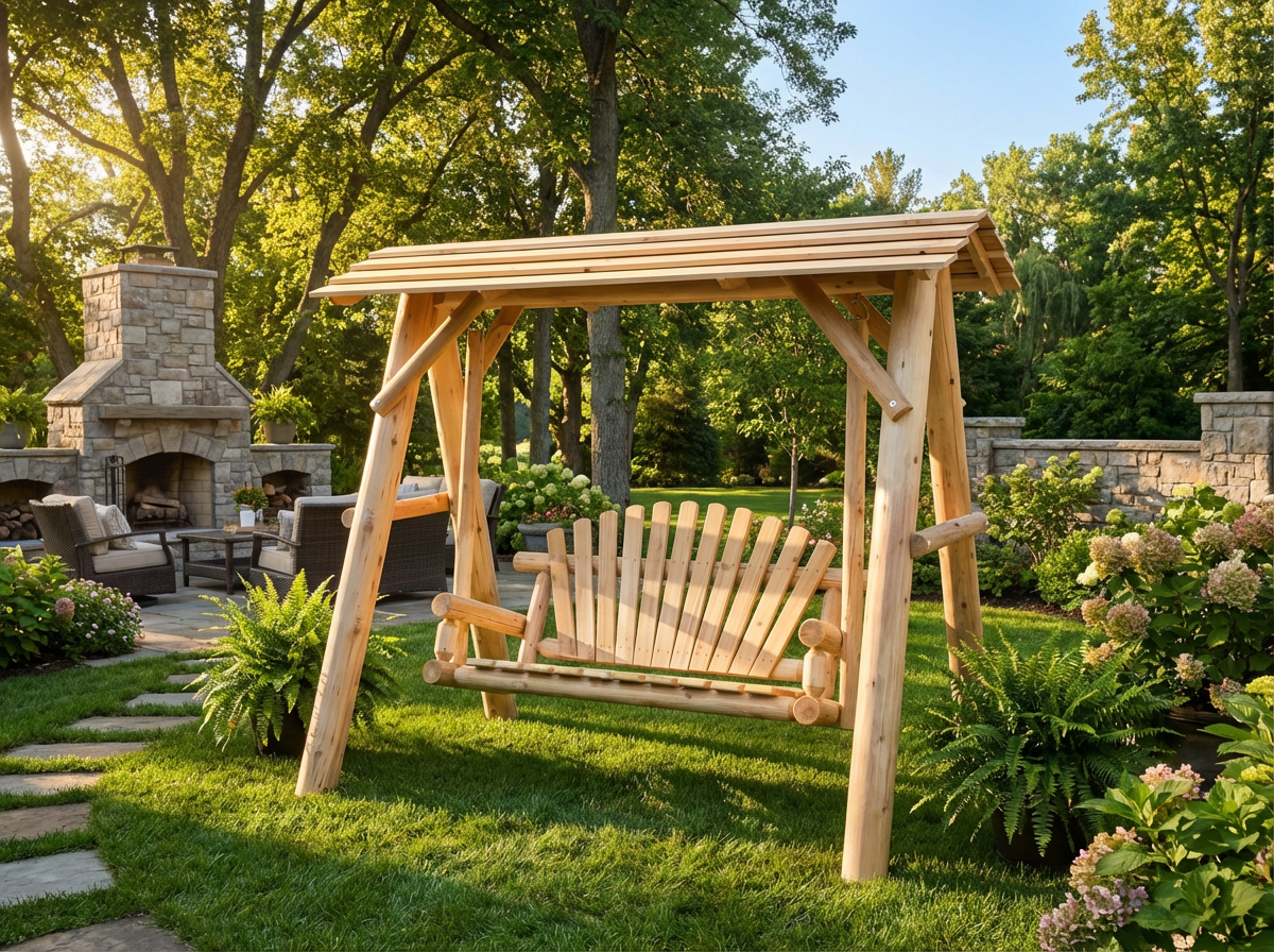 Wooden Porch Swing with Canopy