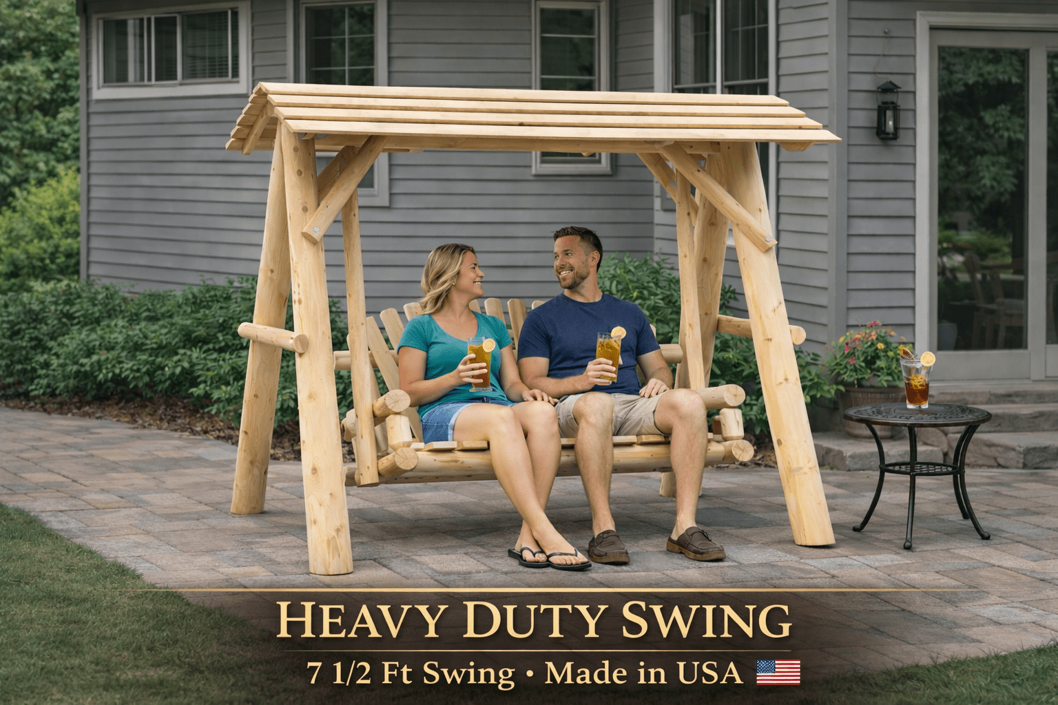 Wooden Porch Swing with Canopy