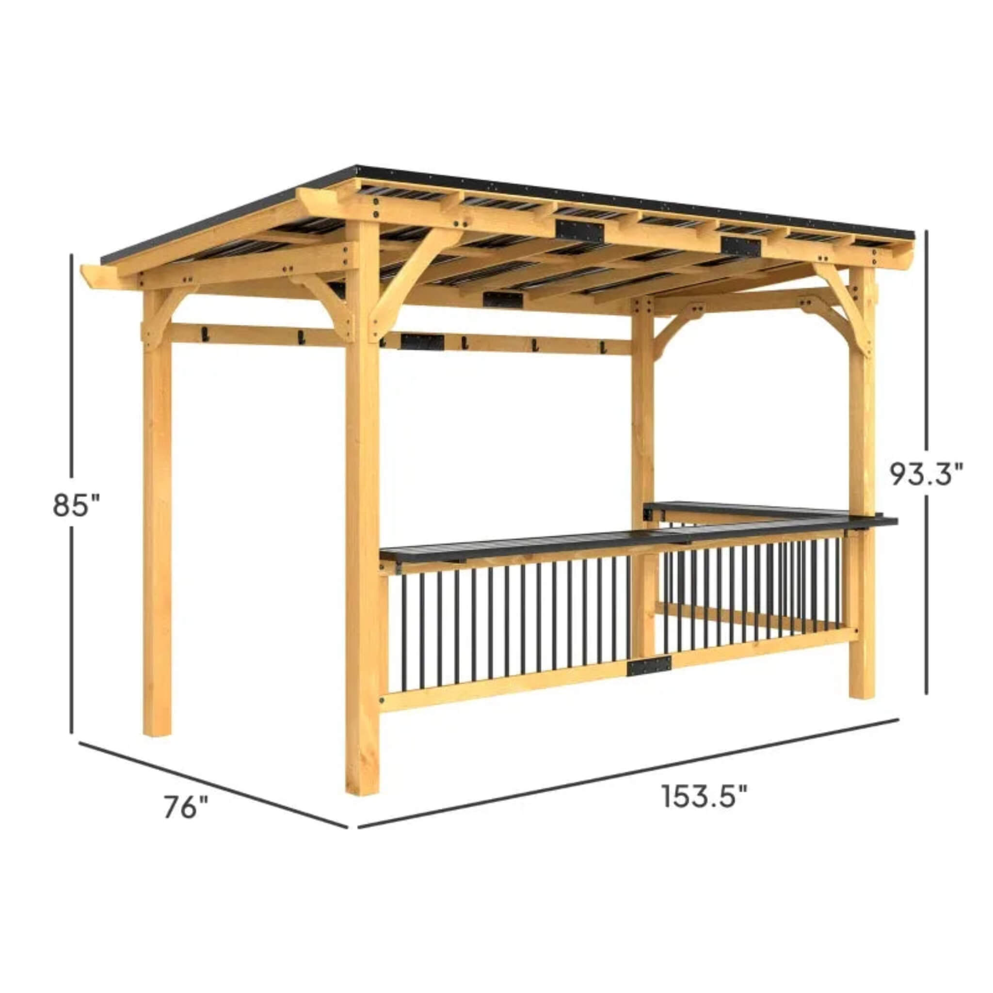 6x13 ft Wooden Grill Gazebo with Metal Roof, Side Shelves & Tool Hooks – Outdoor BBQ Shelter