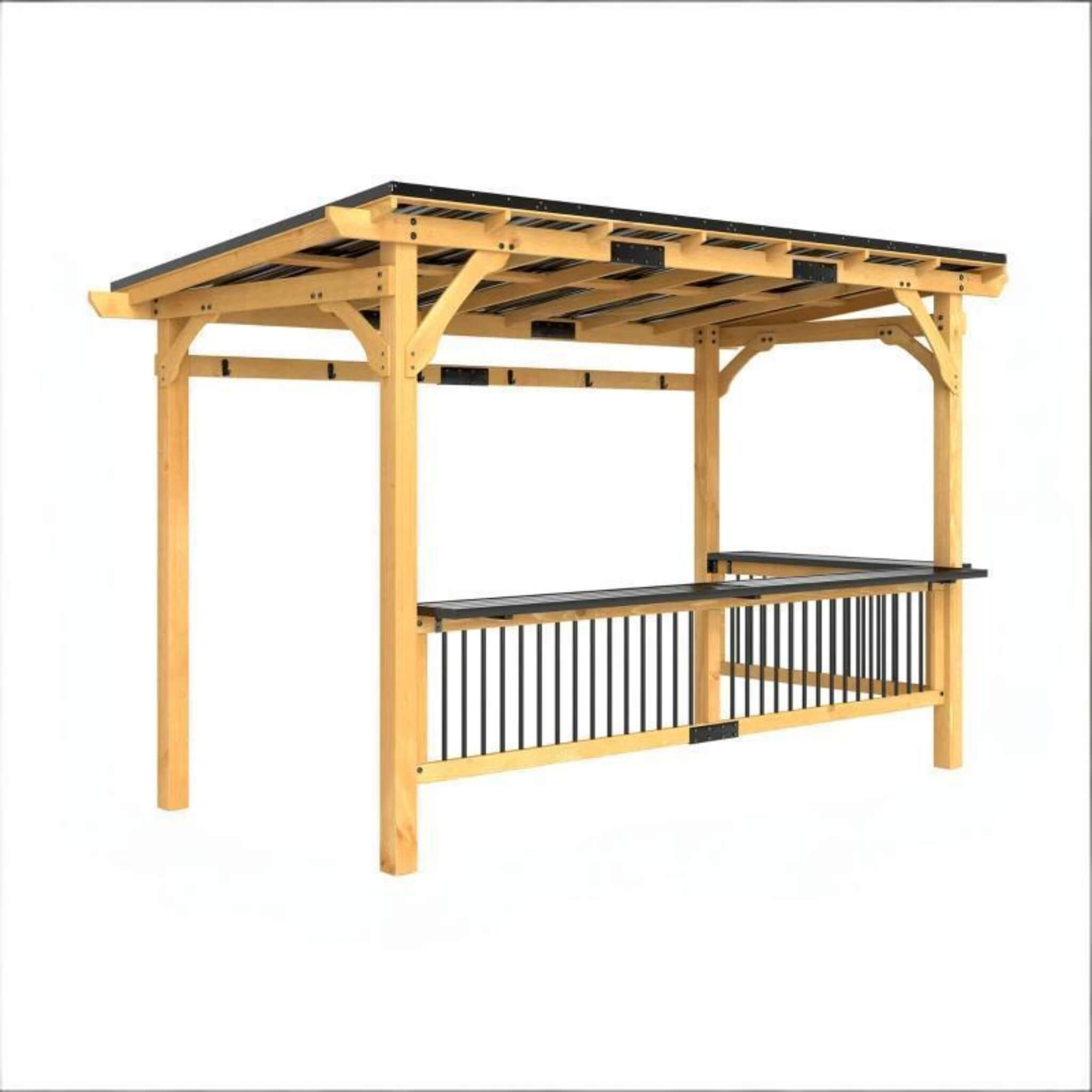 6x13 ft Wooden Grill Gazebo with Metal Roof, Side Shelves & Tool Hooks – Outdoor BBQ Shelter