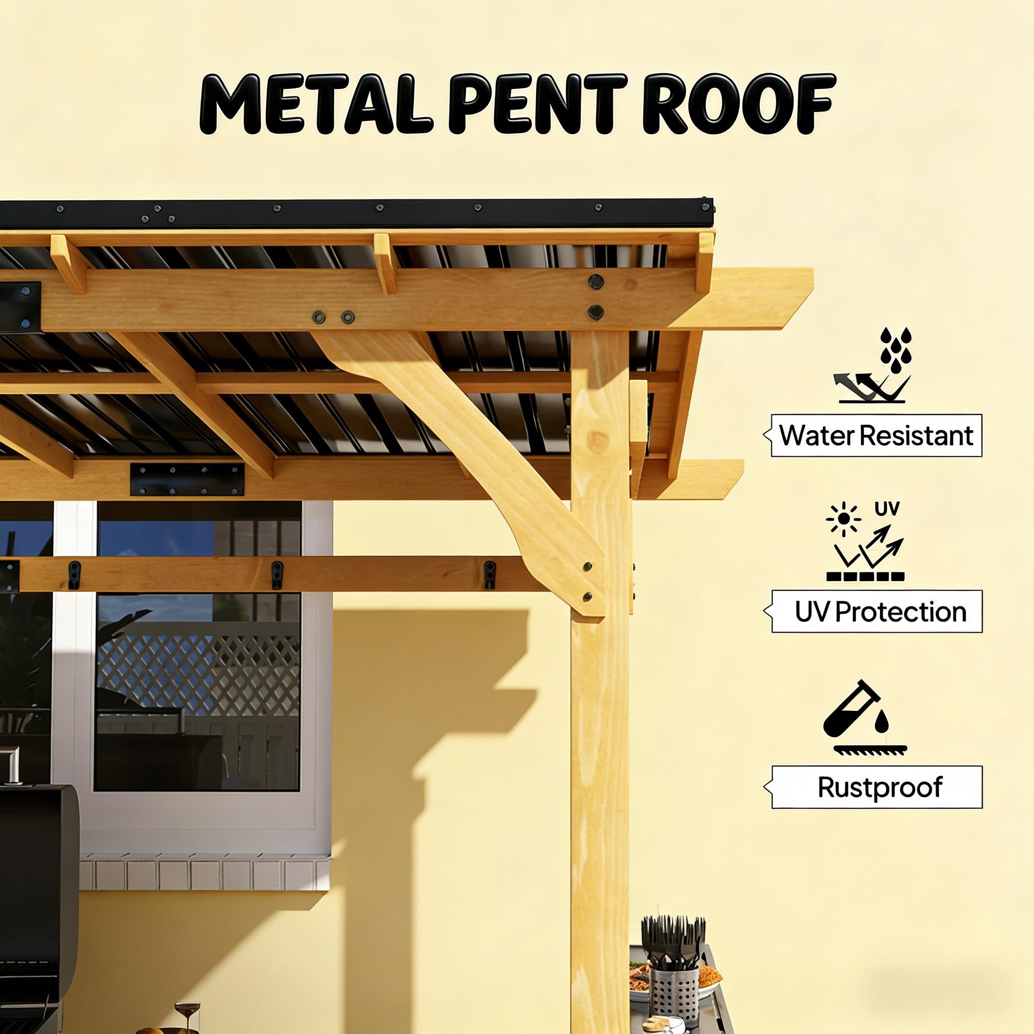 6x13 ft Wooden Grill Gazebo with Metal Roof, Side Shelves & Tool Hooks – Outdoor BBQ Shelter