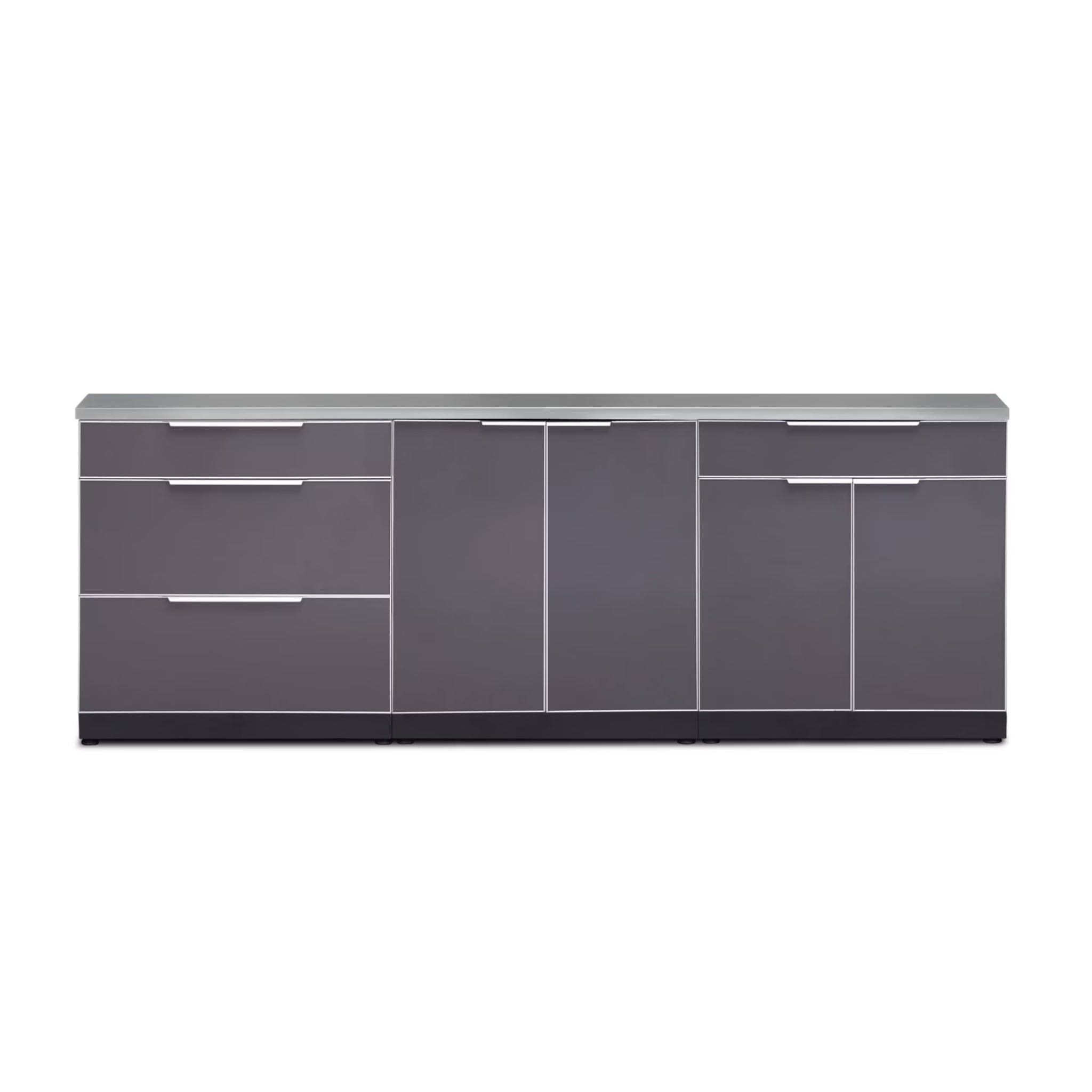 NewAge Products 96 inch Slate Gray 4-Piece Outdoor Kitchen Cabinet Set with Stainless Steel Countertop