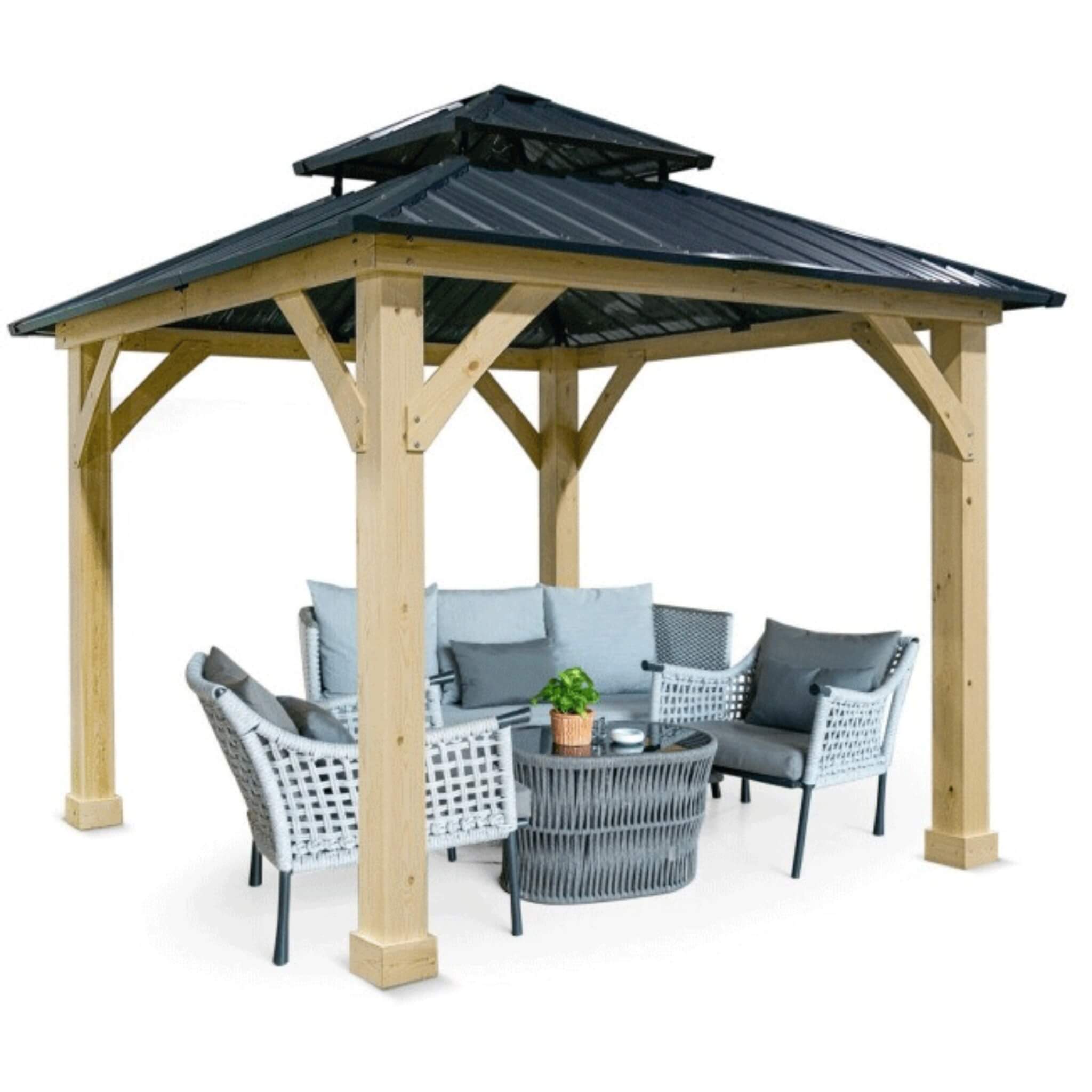 10x10 ft Hardtop Gazebo with Double Steel Roof & Reinforced Base – Outdoor Patio Shelter