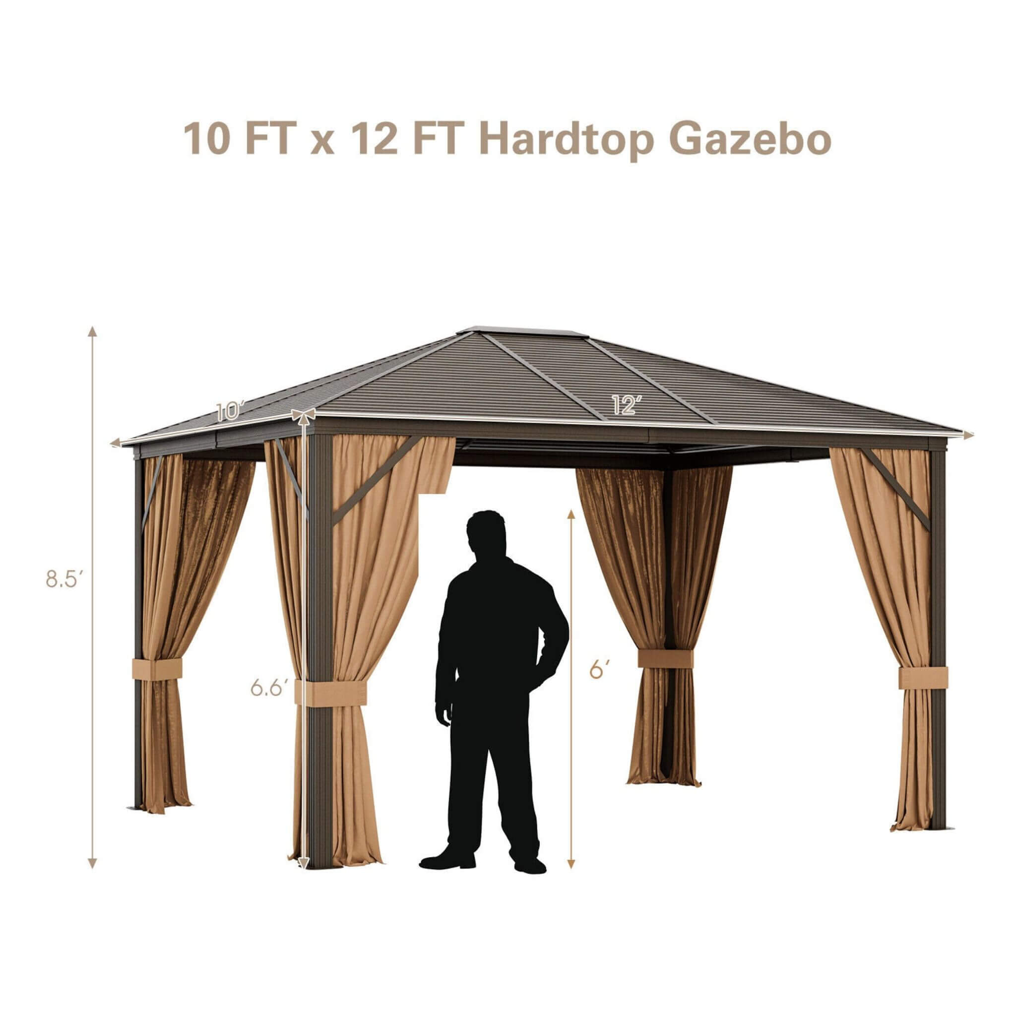 10x12 ft Aluminum Hardtop Gazebo with Galvanized Steel Roof – Outdoor Patio Shelter