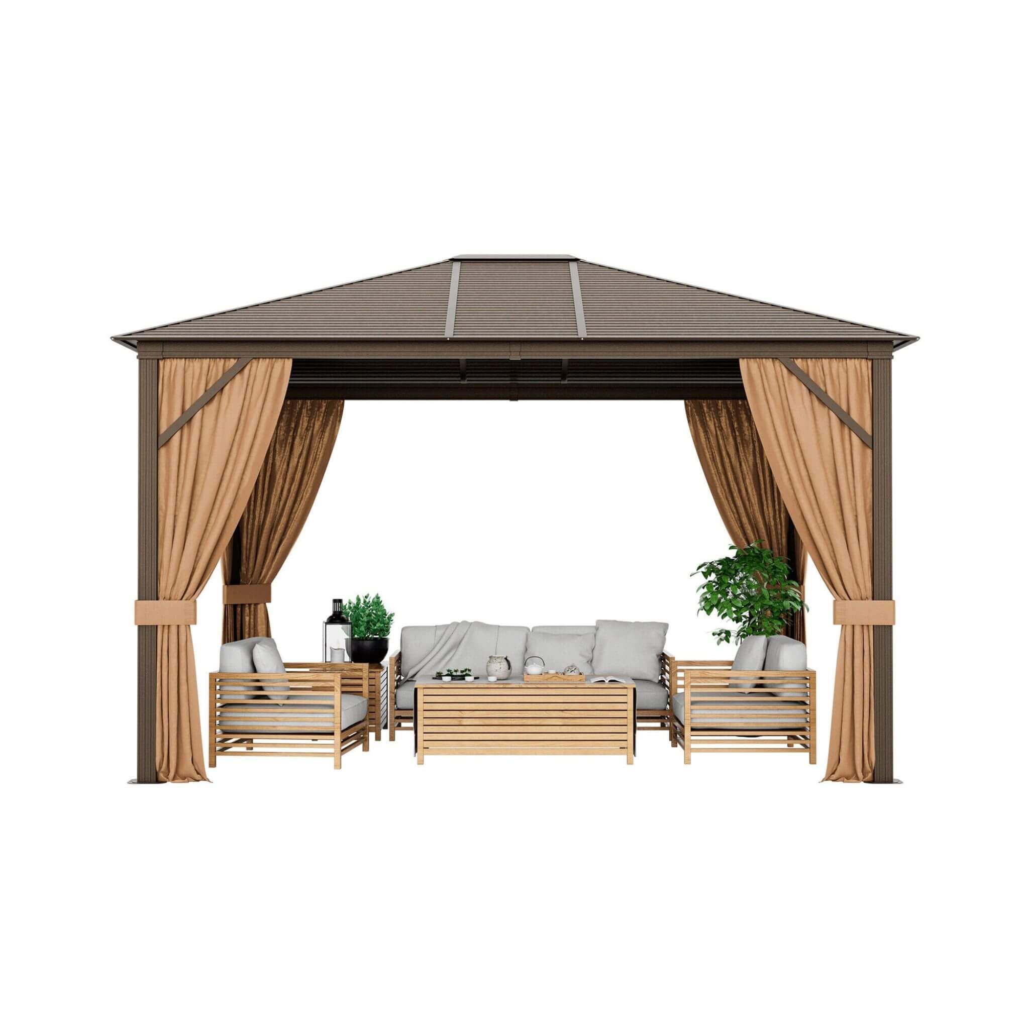 10x12 ft Aluminum Hardtop Gazebo with Galvanized Steel Roof – Outdoor Patio Shelter