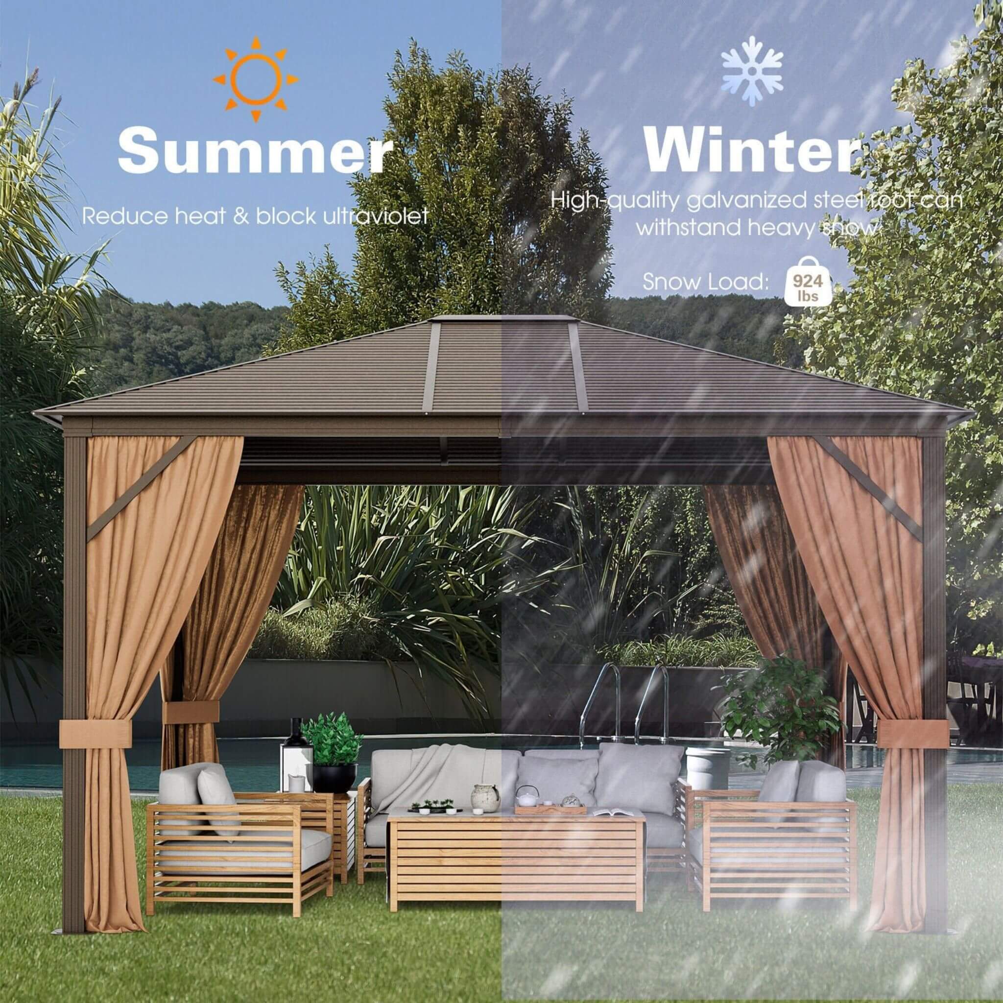 10x12 ft Aluminum Hardtop Gazebo with Galvanized Steel Roof – Outdoor Patio Shelter