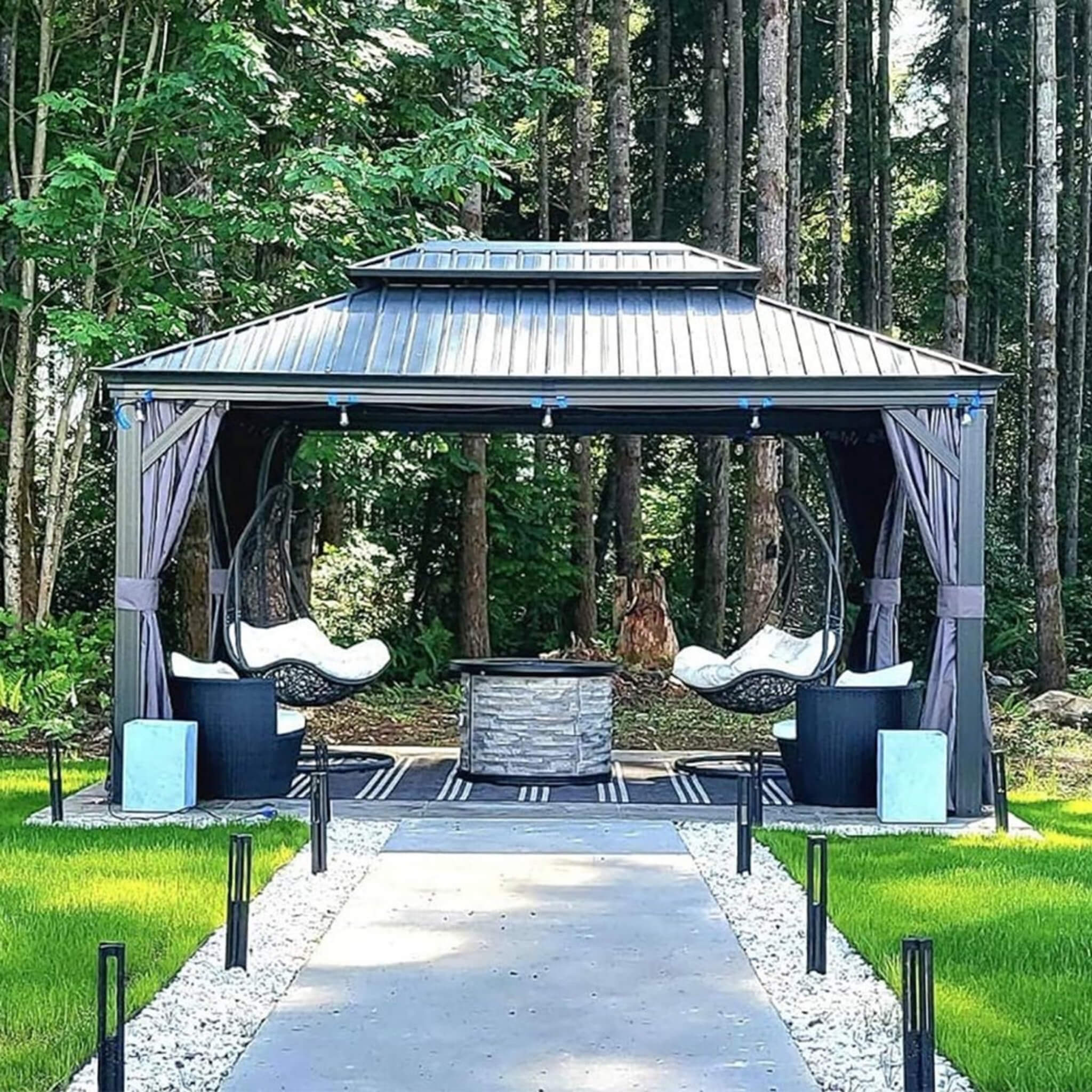 10x13 ft Aluminum Hardtop Gazebo with Double Roof, Curtains & Netting