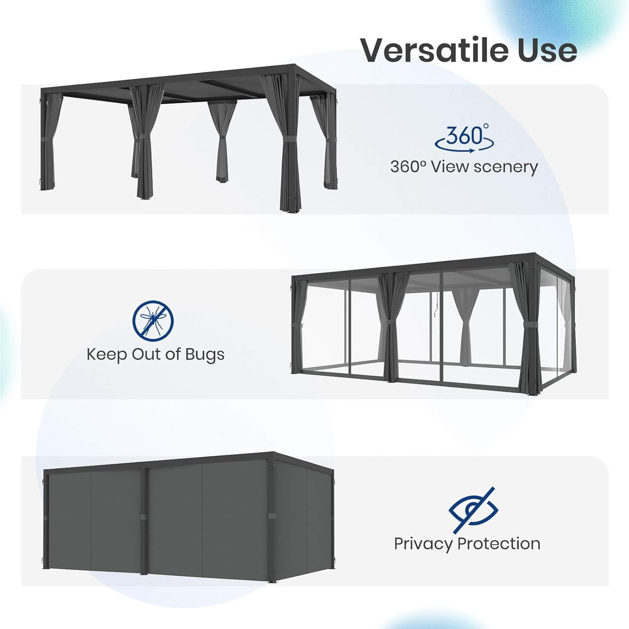 [10 ft x 20 ft] Alora Louvered Pergola with Adjustable Roof, Curtains & Netting