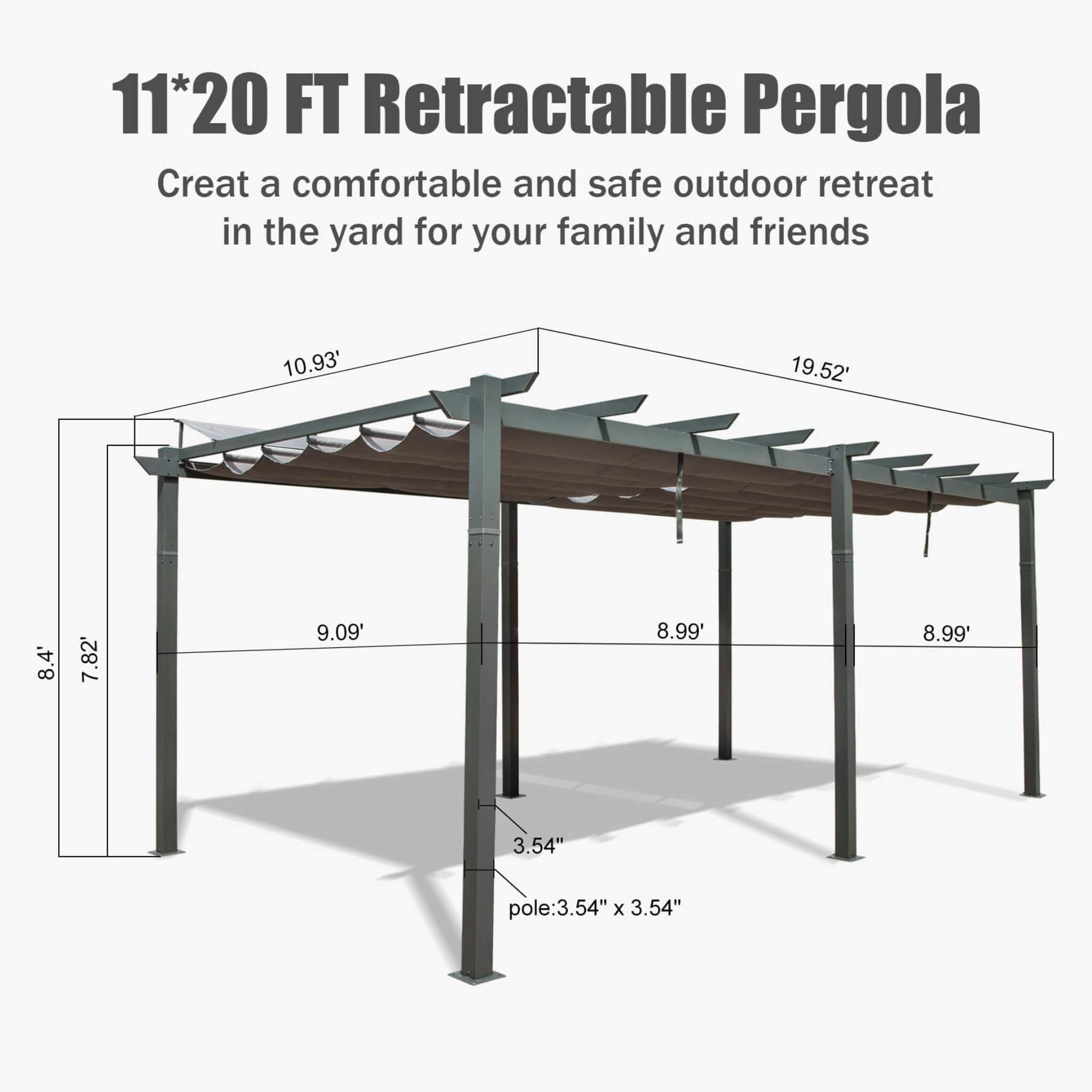 Alora 11x20 ft Retractable Pergola with Adjustable Dual Canopy & Aluminum Frame