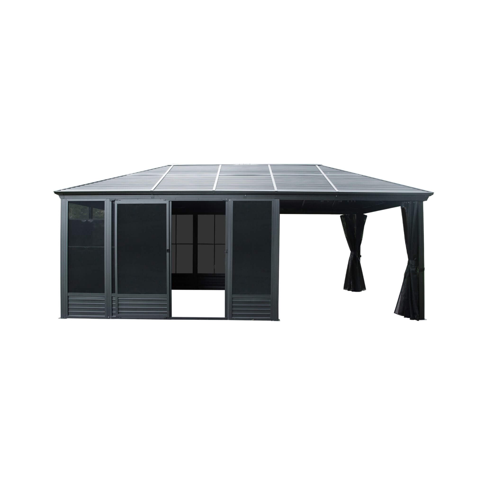 Alora 11x21 ft Enclosed Hardtop Gazebo with Sliding Door & Privacy Screens – Large Outdoor Pavilion