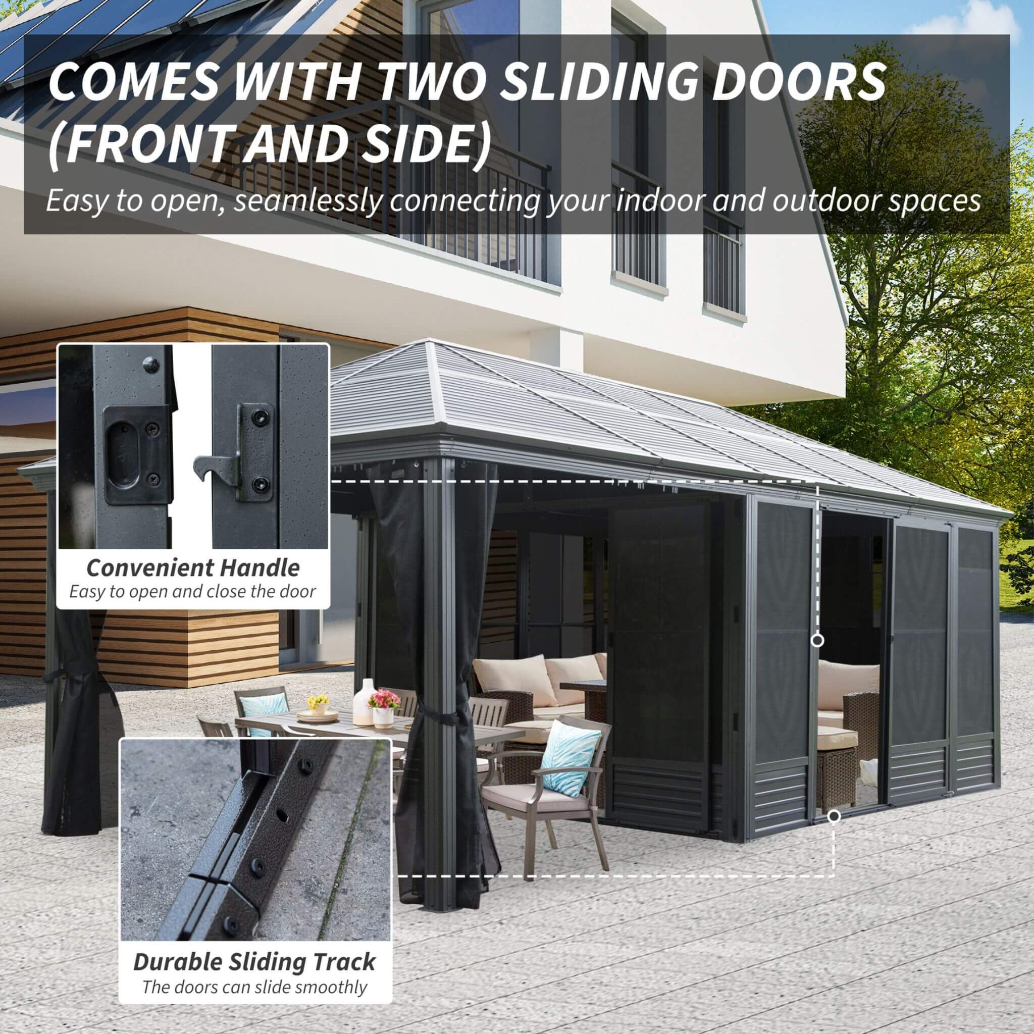 Alora 11x21 ft Enclosed Hardtop Gazebo with Sliding Door & Privacy Screens – Large Outdoor Pavilion