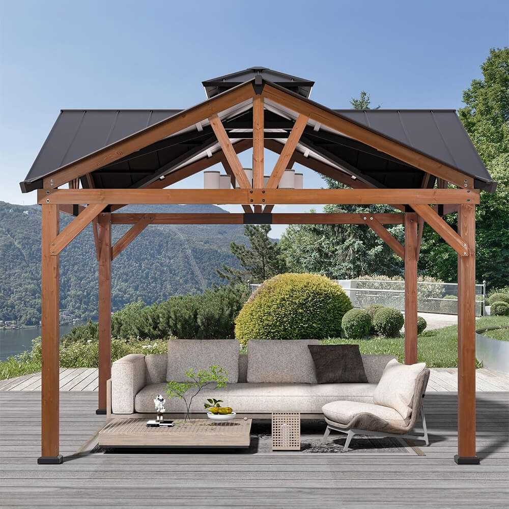 Alora 12x12 ft Cedar Wood Hardtop Gazebo with Galvanized Steel Roof