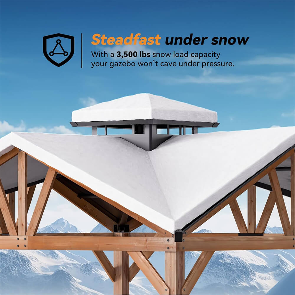 Alora 12x12 ft Cedar Wood Hardtop Gazebo with Galvanized Steel Roof