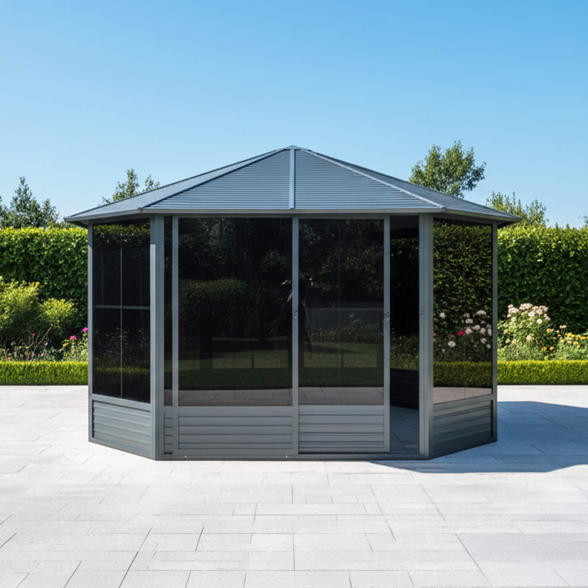 [12X12FT] Alora Prism Large Octagonal Sunroom Solarium With Lockable Sliding Doors And Galvanized Steel Sloping Roof