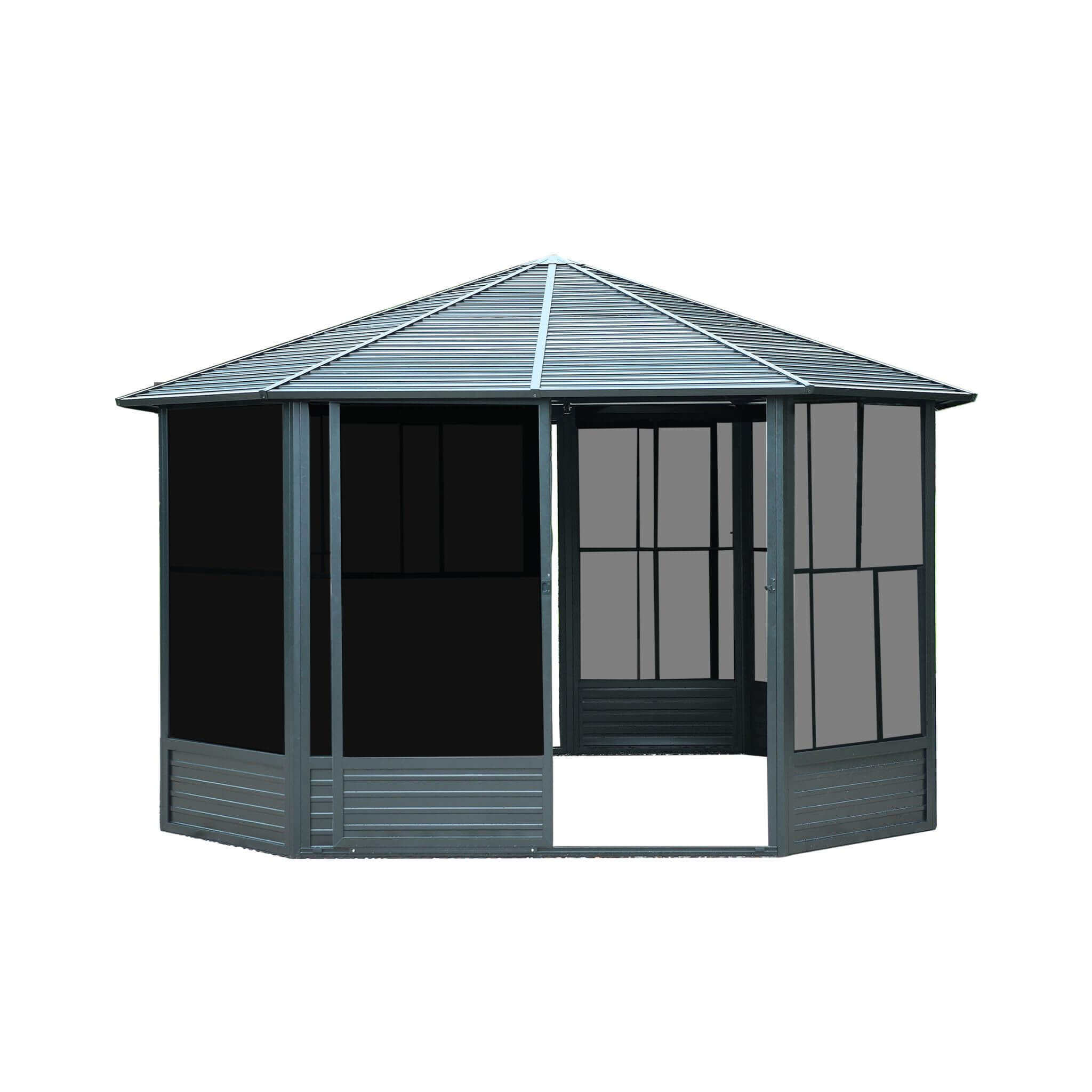 [12X12FT] Alora Prism Large Octagonal Sunroom Solarium With Lockable Sliding Doors And Galvanized Steel Sloping Roof