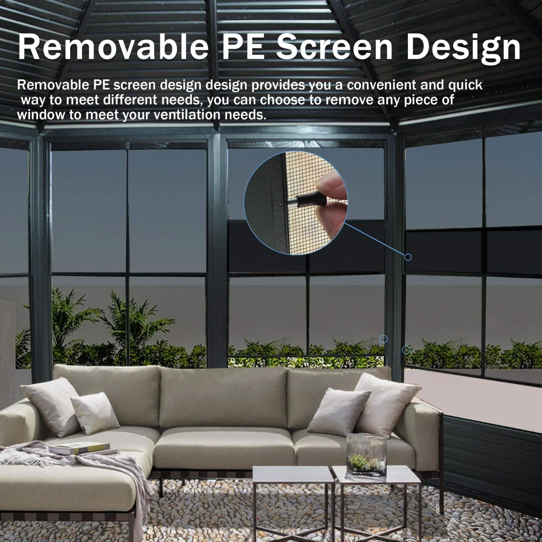 [12X12FT] Alora Prism Large Octagonal Sunroom Solarium With Lockable Sliding Doors And Galvanized Steel Sloping Roof