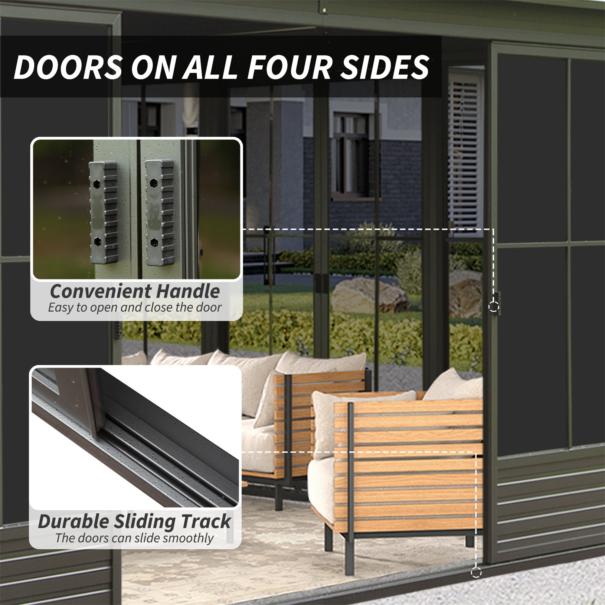 [12X14FT] Alora Serenity Premium All-Weather Outdoor Aluminum Sunroom With Galvanized Steel Hardtop Sloping Roof, Lockable Doors, And Moveable PC Screens