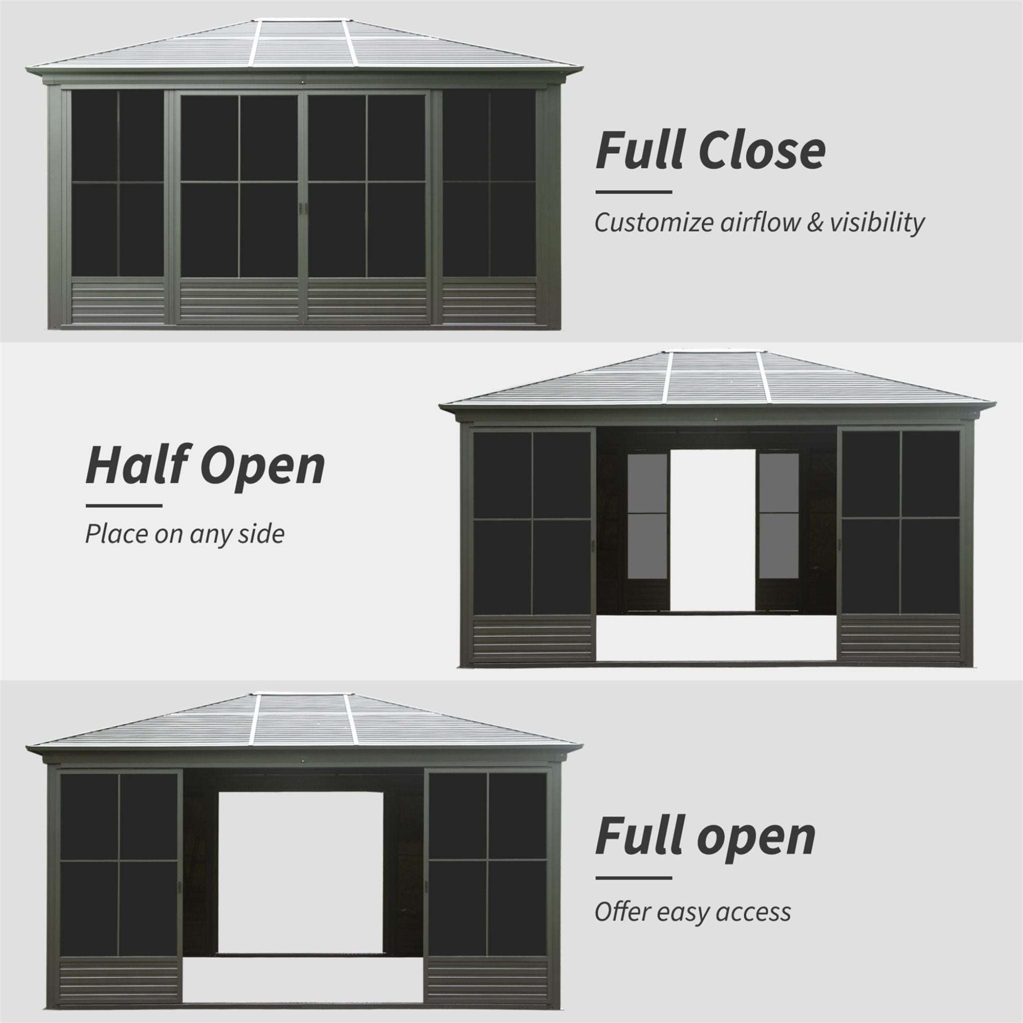 [12X14FT] Alora Serenity Premium All-Weather Outdoor Aluminum Sunroom With Galvanized Steel Hardtop Sloping Roof, Lockable Doors, And Moveable PC Screens