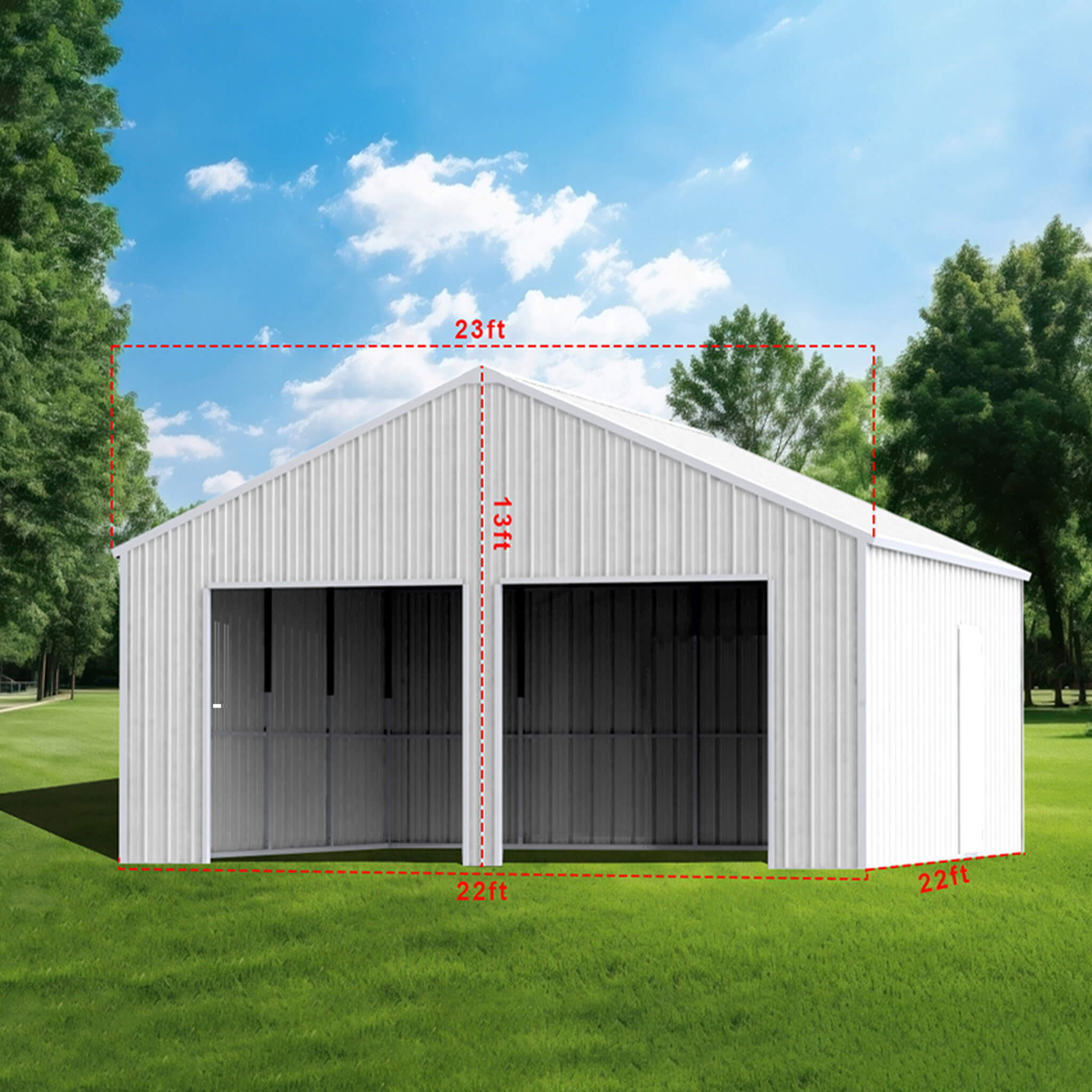 22 ft. x 23 ft. Heavy-Duty Double Garage Steel Barn with Dual Vehicle Bays