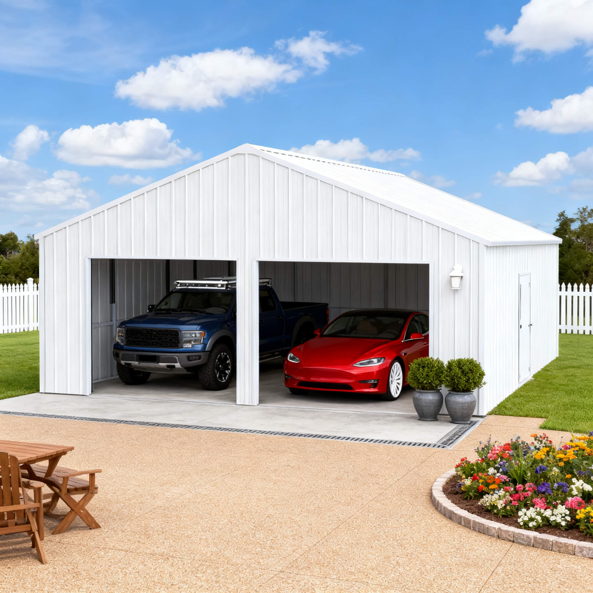 22 ft. x 23 ft. Heavy-Duty Double Garage Steel Barn with Dual Vehicle Bays